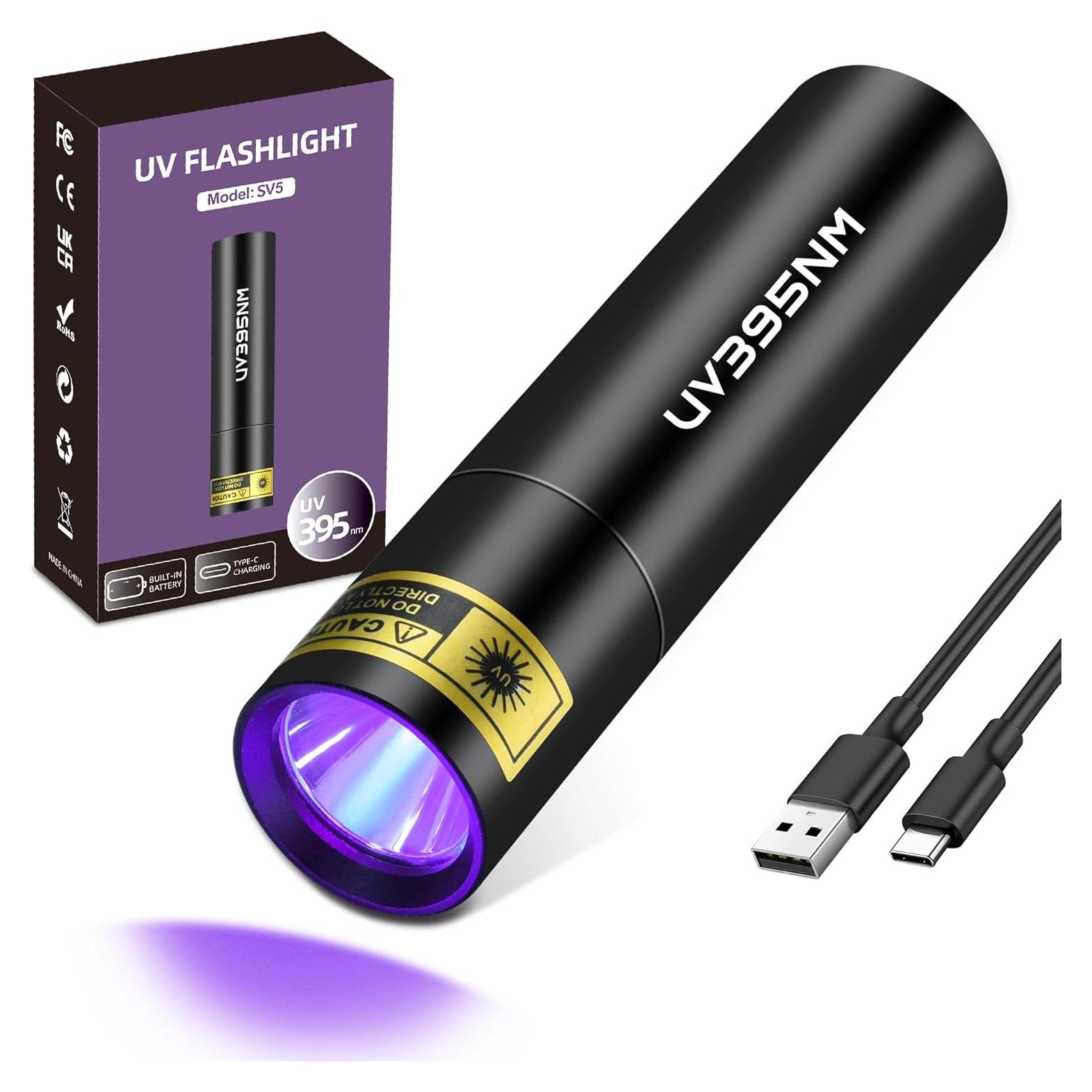 Linterna UV PZZOE 395nm Recargable USB Mini Portátil
