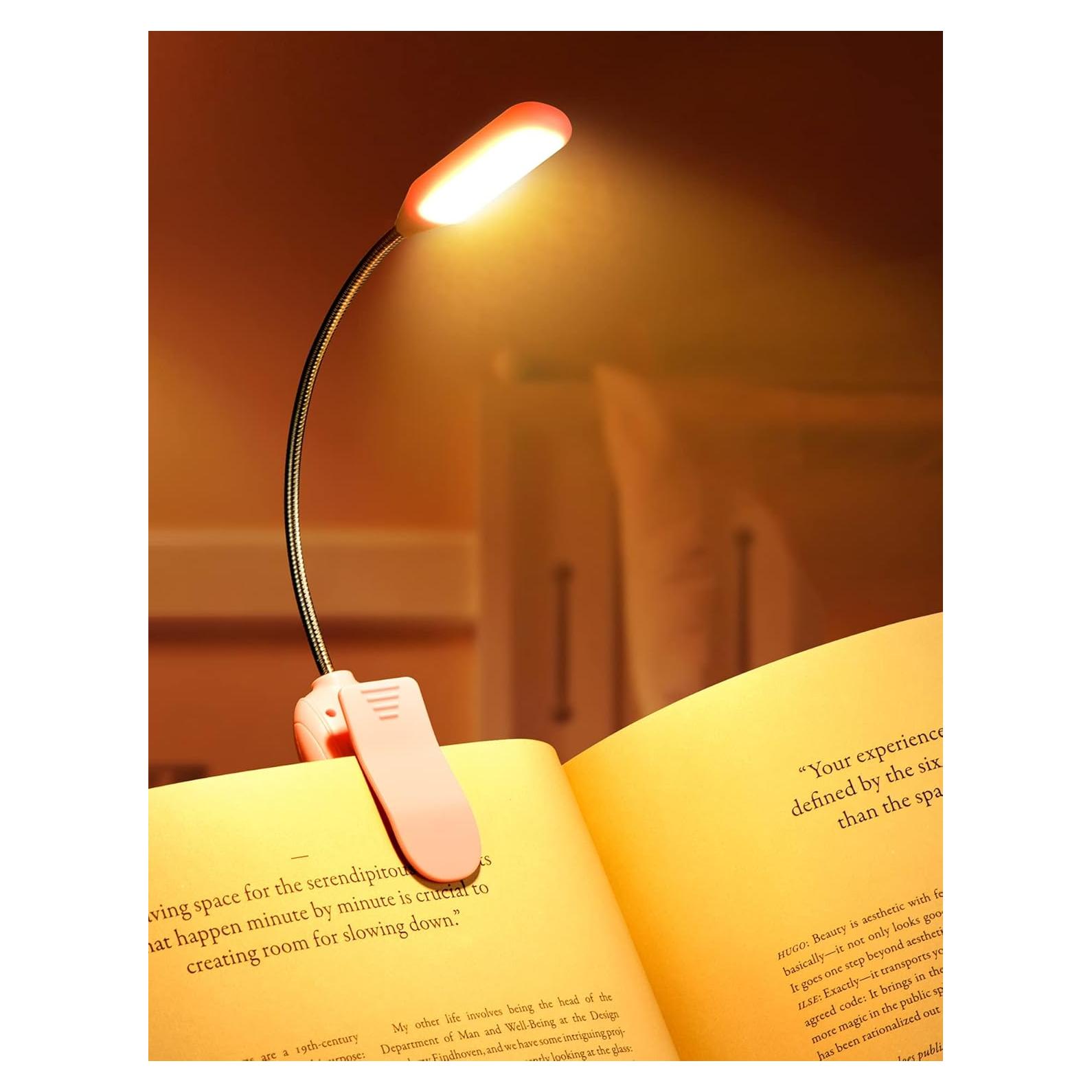 Luz de Libro Recargable Monotremp Rosa 80h 3 Brillos 3 Colores