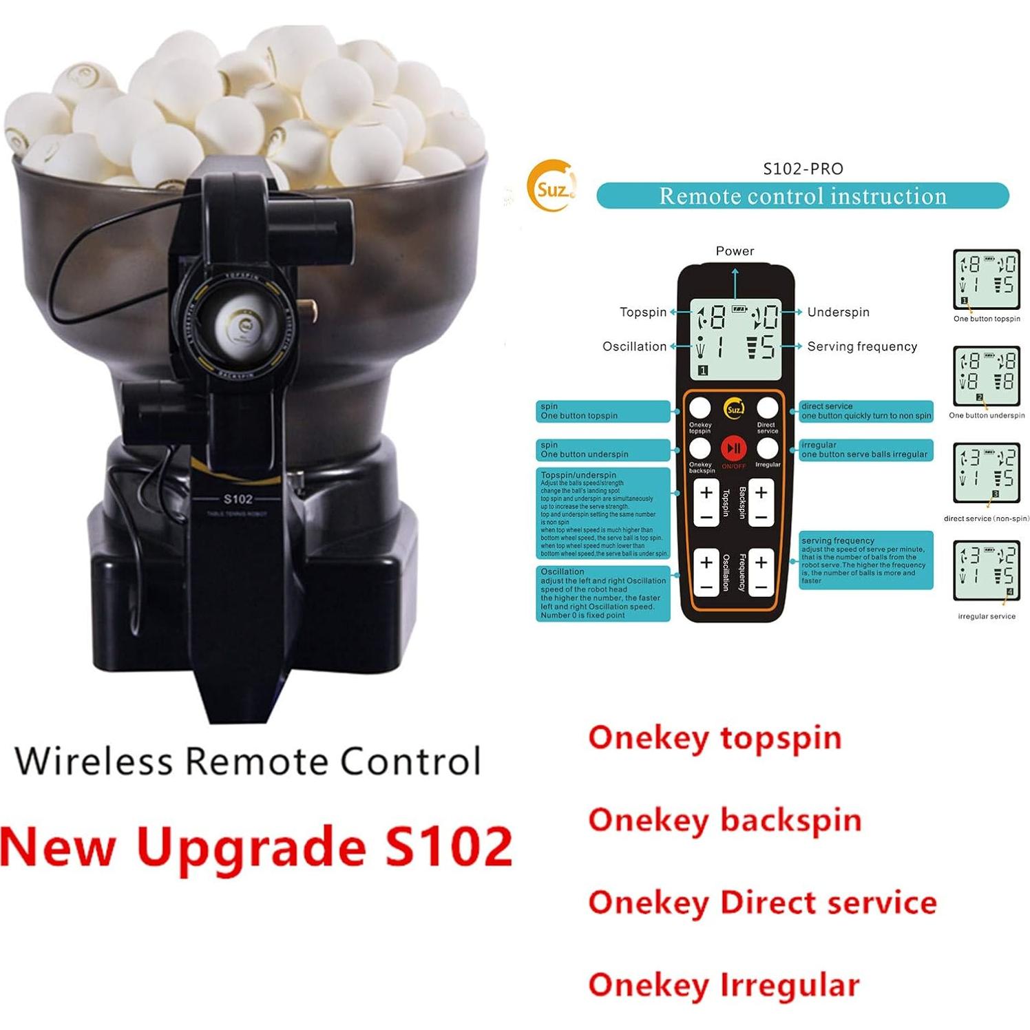 Robot de Tenis de Mesa Suz S102 Inalámbrico para Entrenamiento