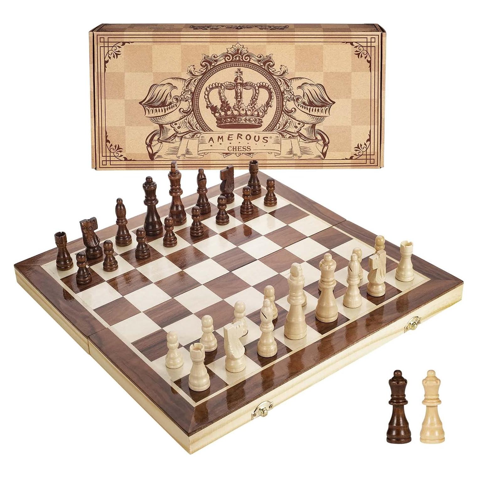 Juego de Ajedrez Magnético de Madera AMEROUS 38 cm Plegable