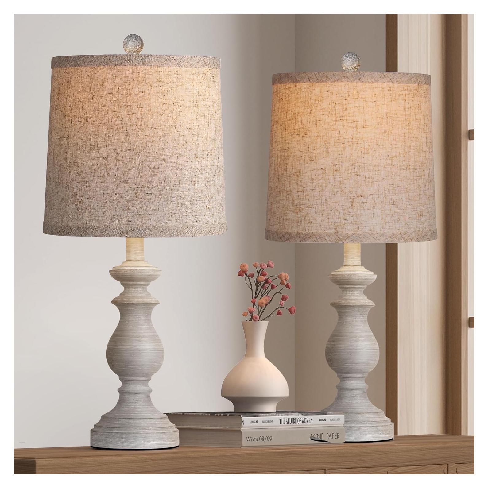 Juego de 2 Lámparas de Mesa PARTPHONER Vintage 55.88 cm Gris