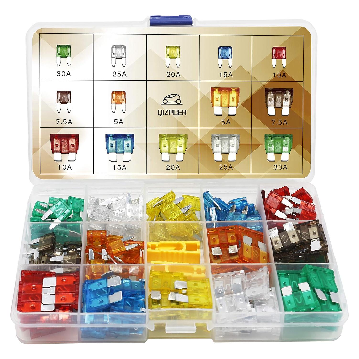 Kit de Fusibles Automotrices 140 Pcs Qizpcer Estándar y Mini