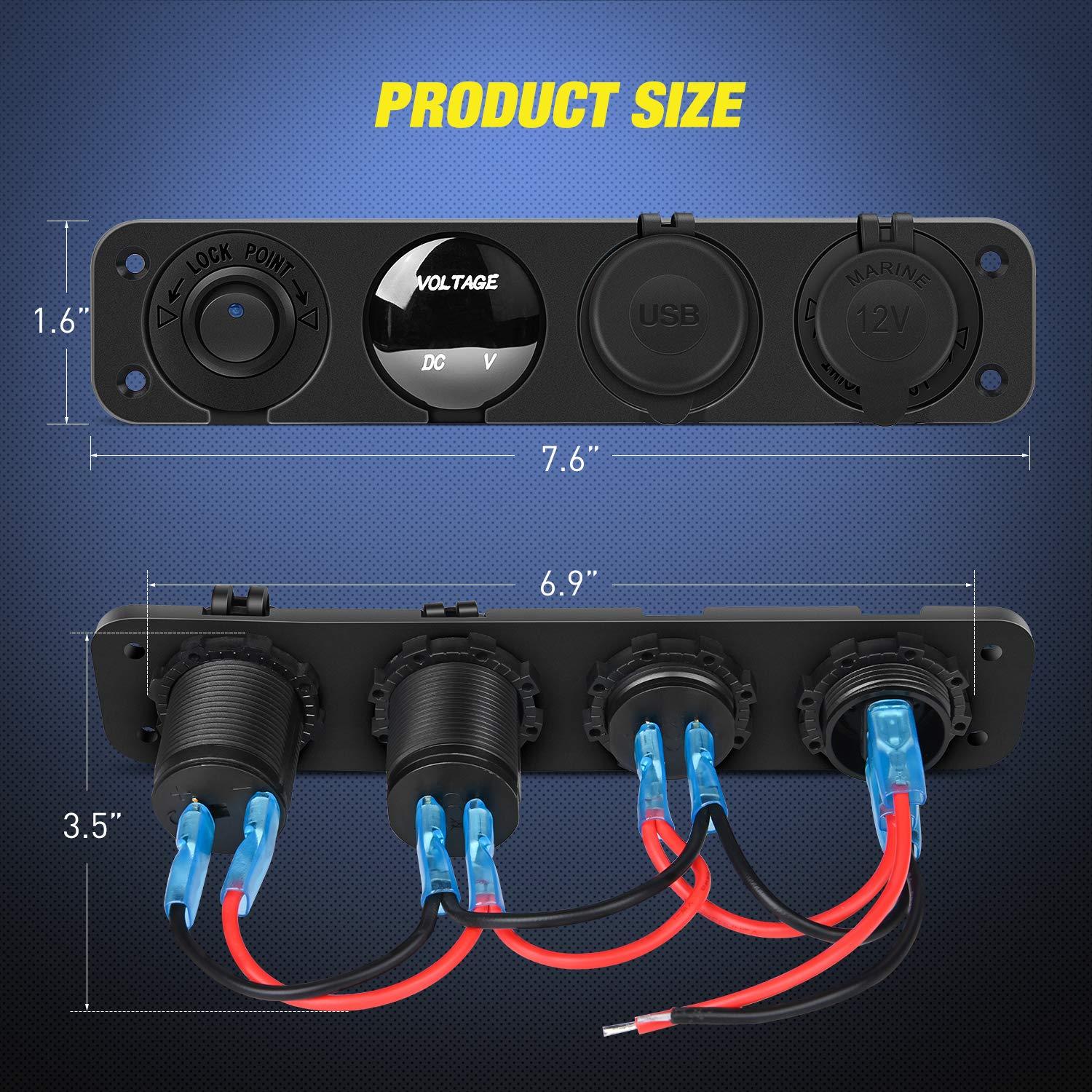 Panel de Carga 4 en 1 Nilight USB Voltímetro LED 12V