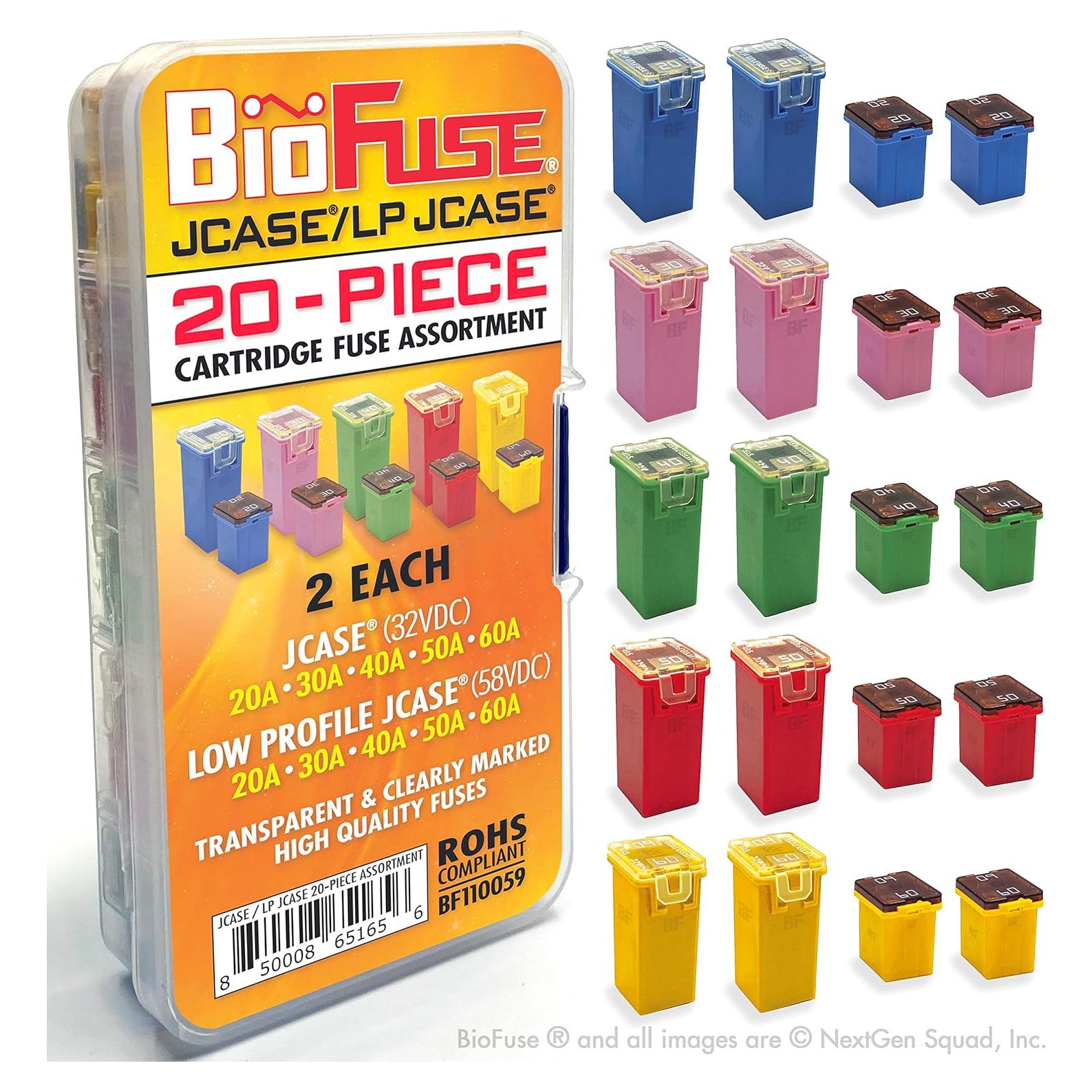 Juego de Fusibles JCASE y LP 20 Piezas 20A a 60A BioFuse