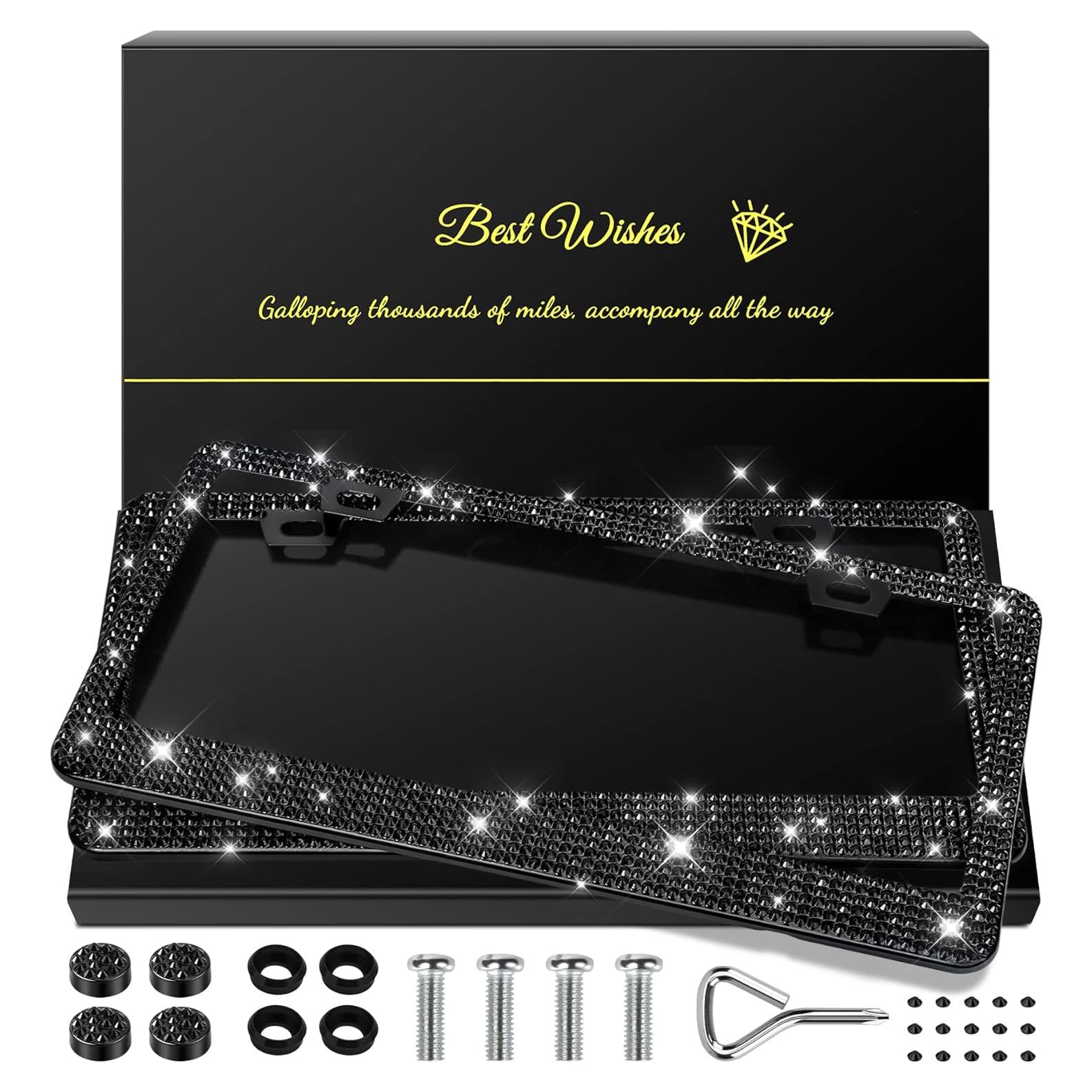 Marcos de Placa de Licencia Brillantes QUANQIUFEI Negro