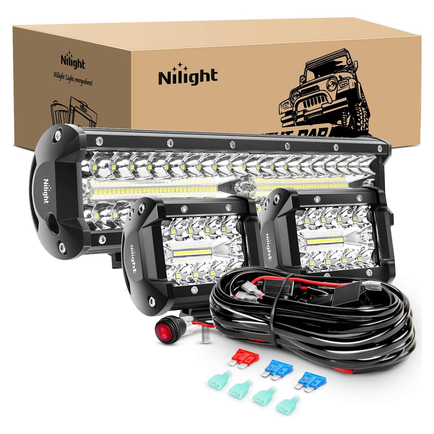 Conjunto de Barra de Luz LED Nilight 30W 12" y 2x 4"