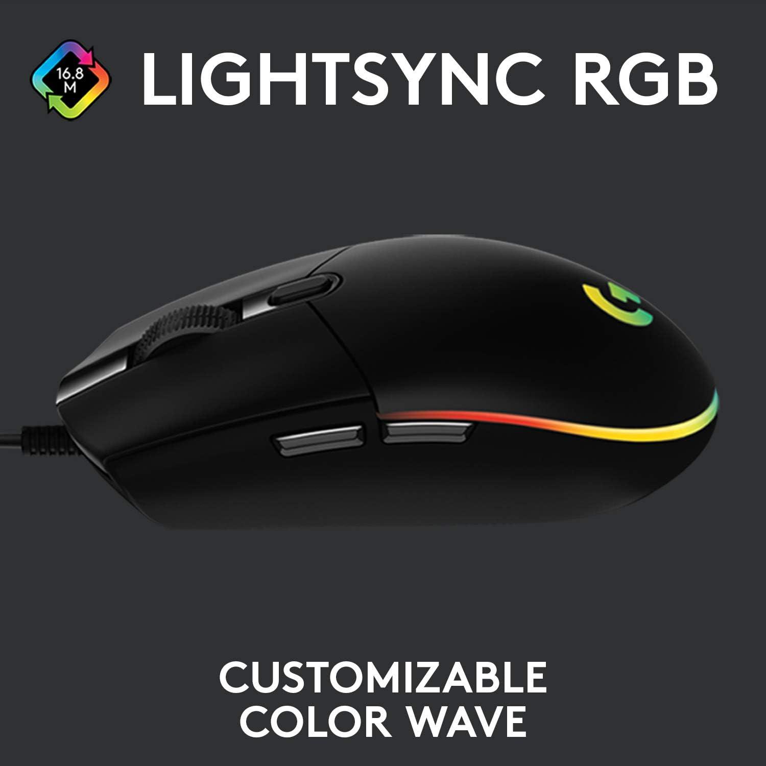 Logitech G203 Ratón Gaming Con Cable 8000 DPI RGB Negro