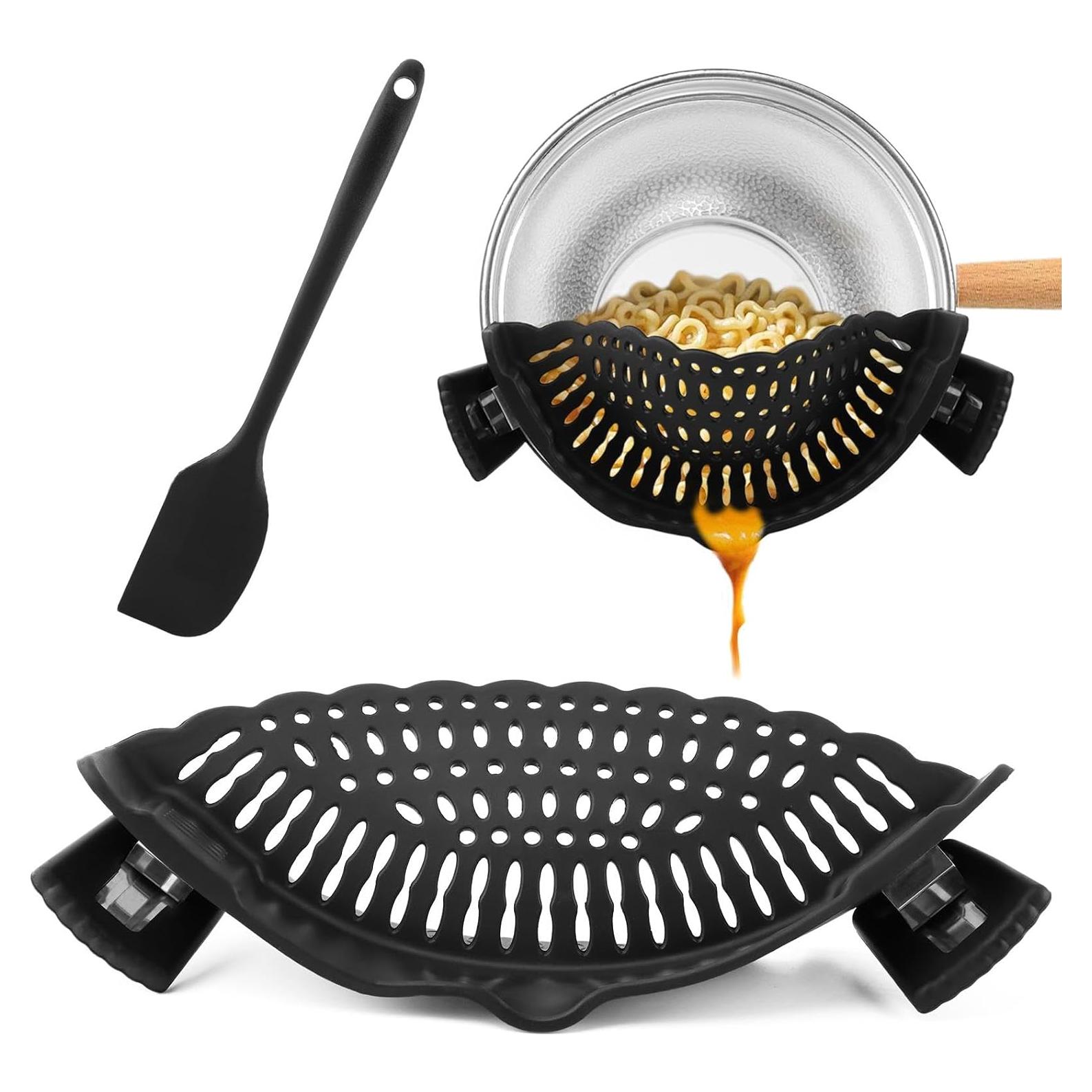 Colador de Silicona Ajustable Loyanger con Raspador Negro