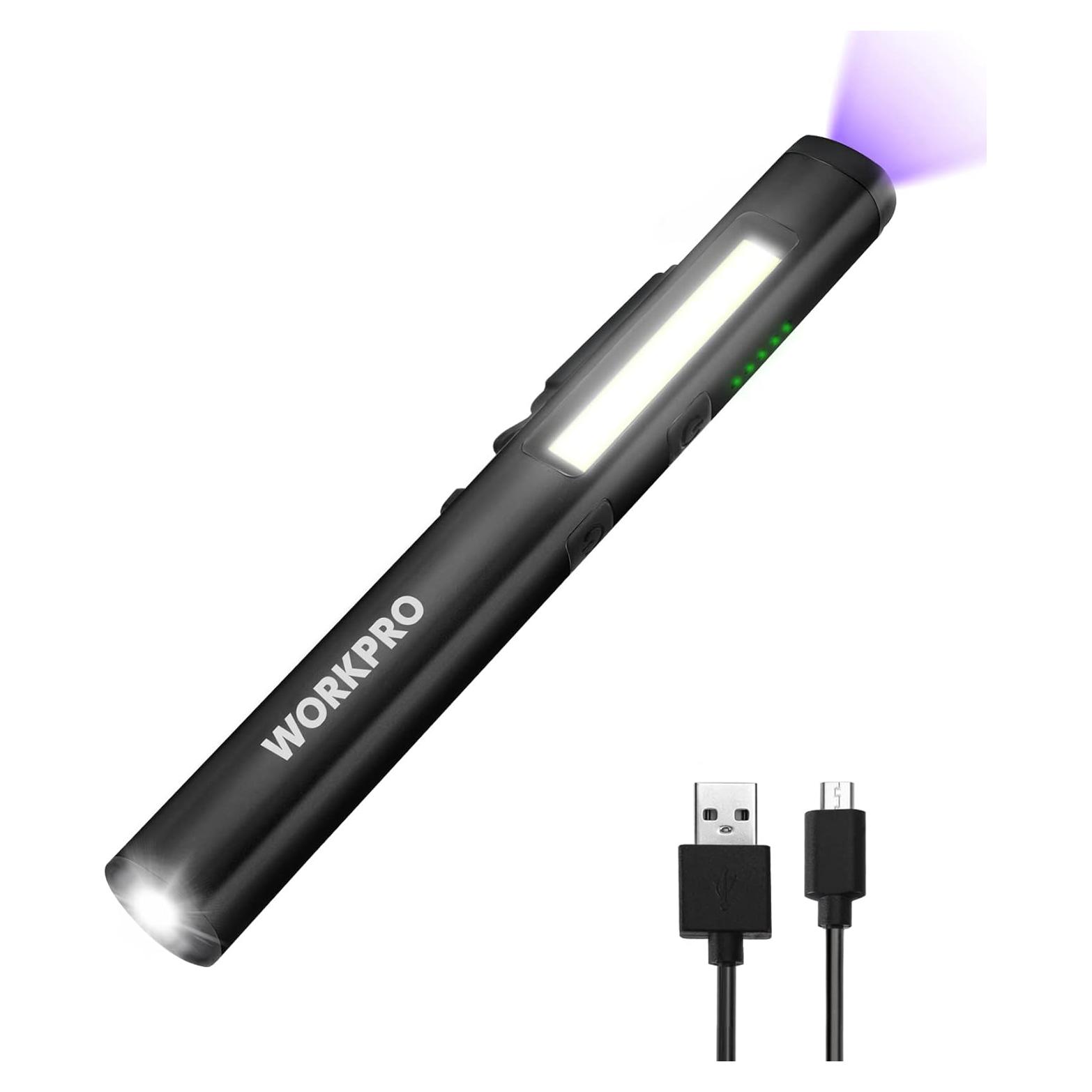 Linterna LED WORKPRO Recargable UV 365nm 450 Lúmenes