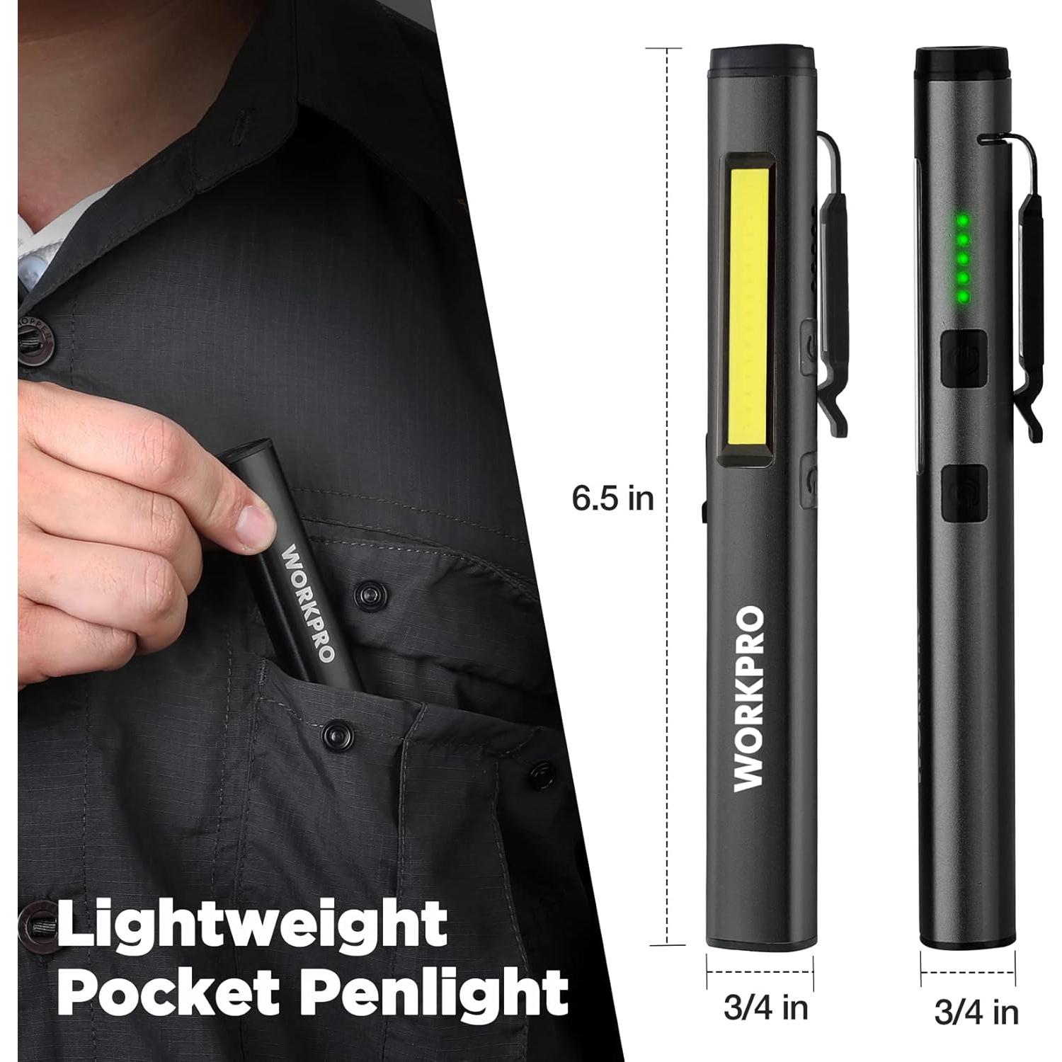 Linterna LED WORKPRO Recargable UV 365nm 450 Lúmenes