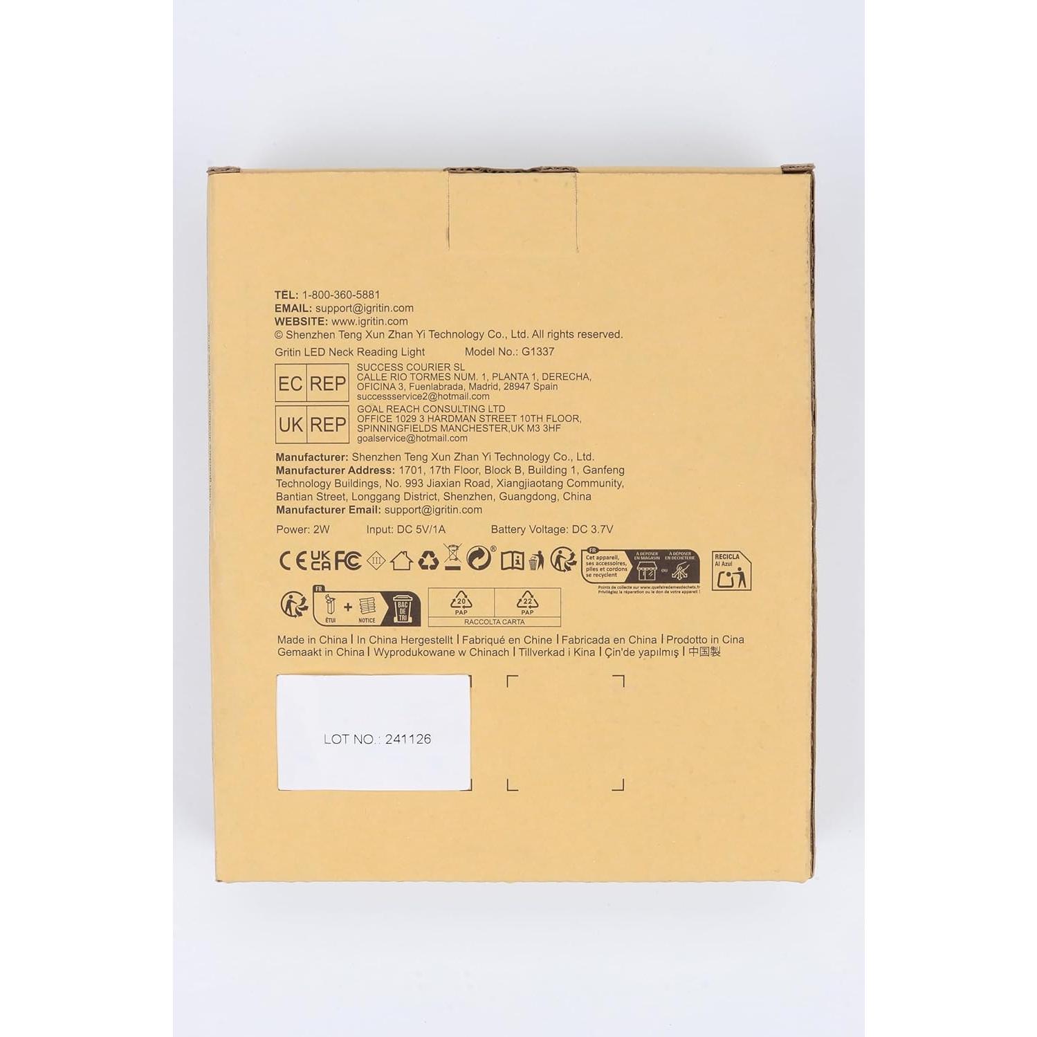 Luz de Lectura LED Gritin para el Cuello, 3 Colores, 80h