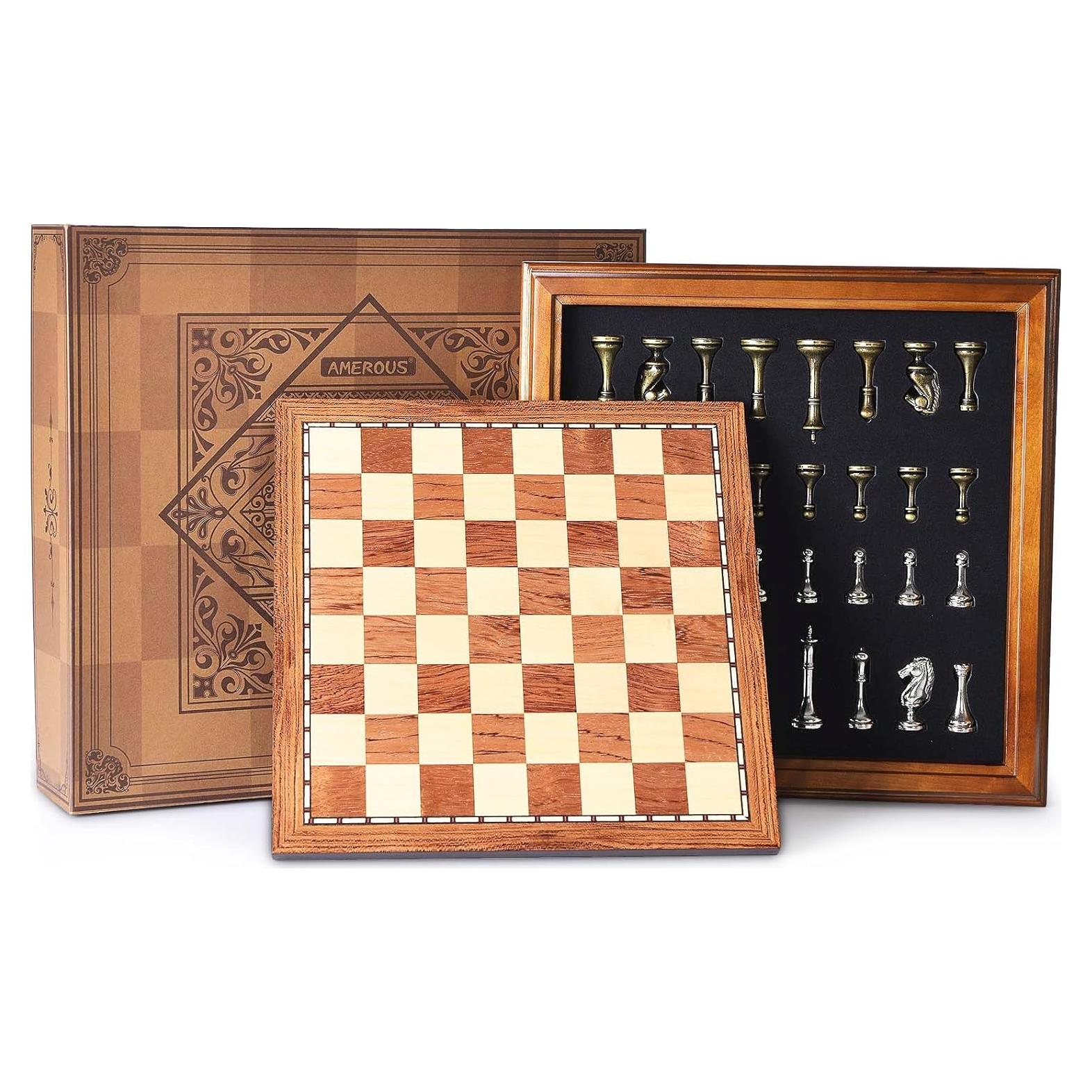 Juego de Ajedrez de Madera AMEROUS 32 cm con Piezas de Metal