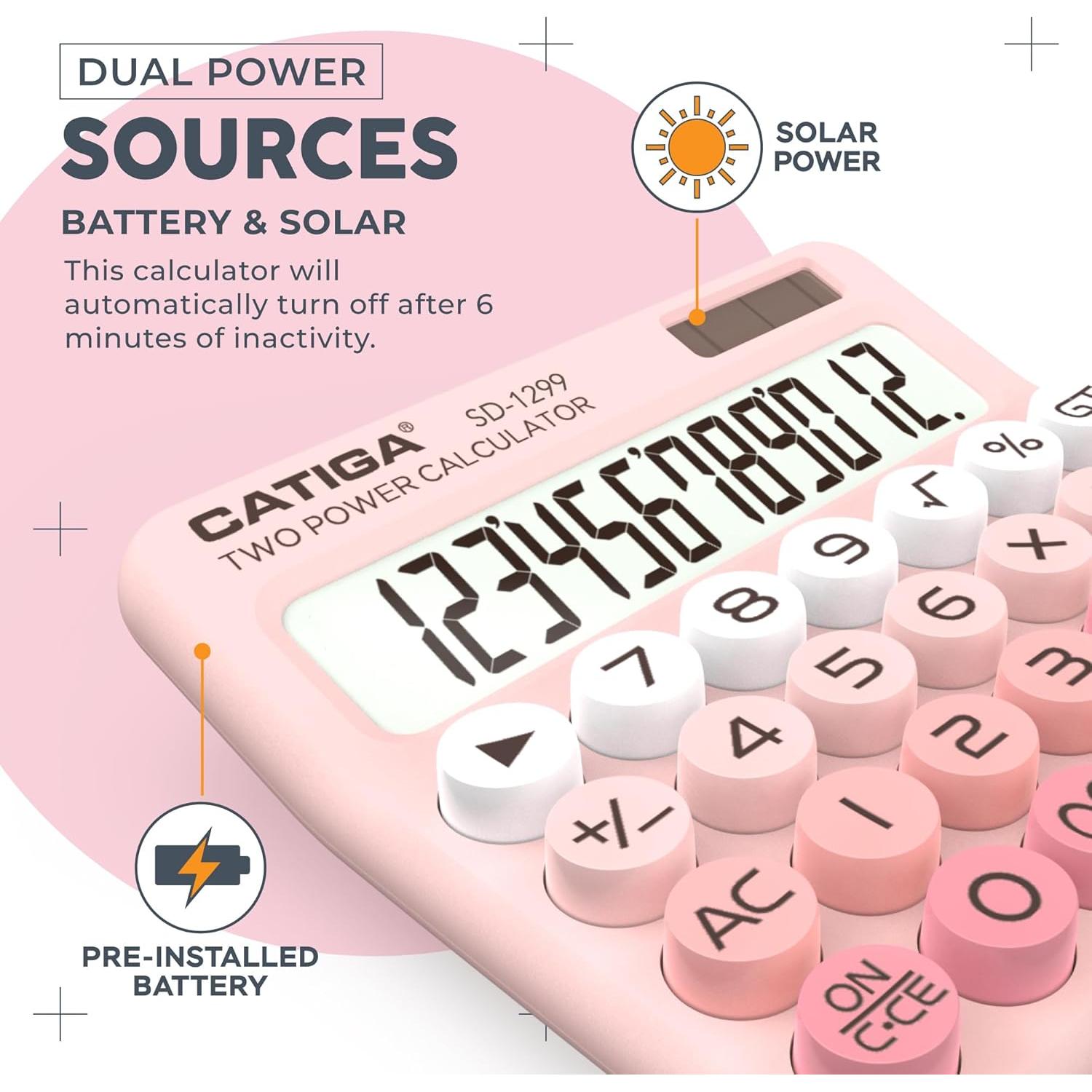 Calculadora Mecánica Catiga SD-1299 Solar y Batería Doble