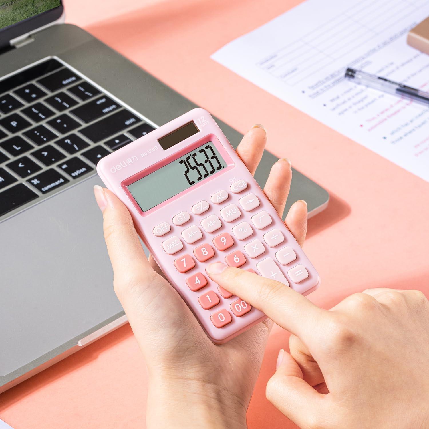Calculadora Deli 1200 de Escritorio 12 Dígitos Rosa