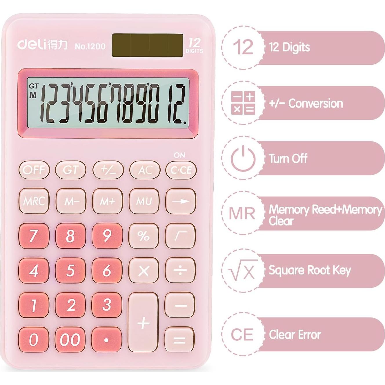 Calculadora Deli 1200 de Escritorio 12 Dígitos Rosa