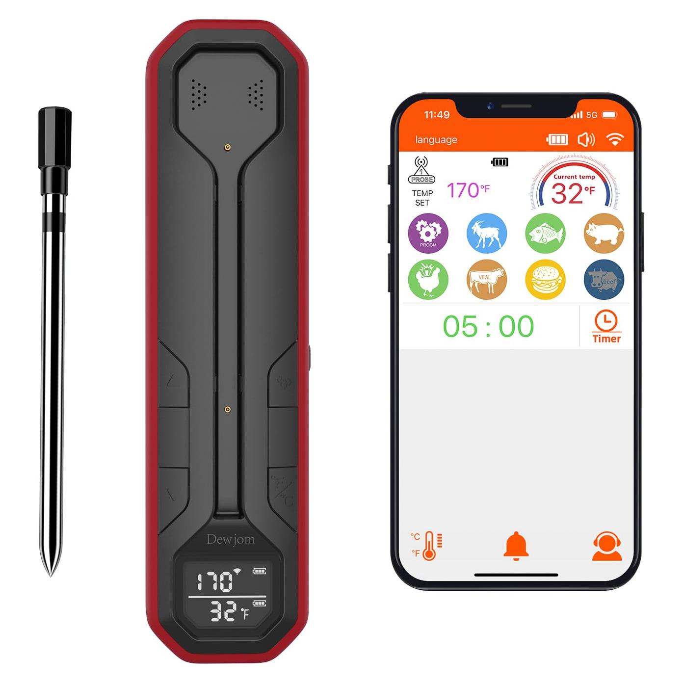 Termómetro de Carne Inalámbrico Dewjom - Digital con Sonda - 152.4m