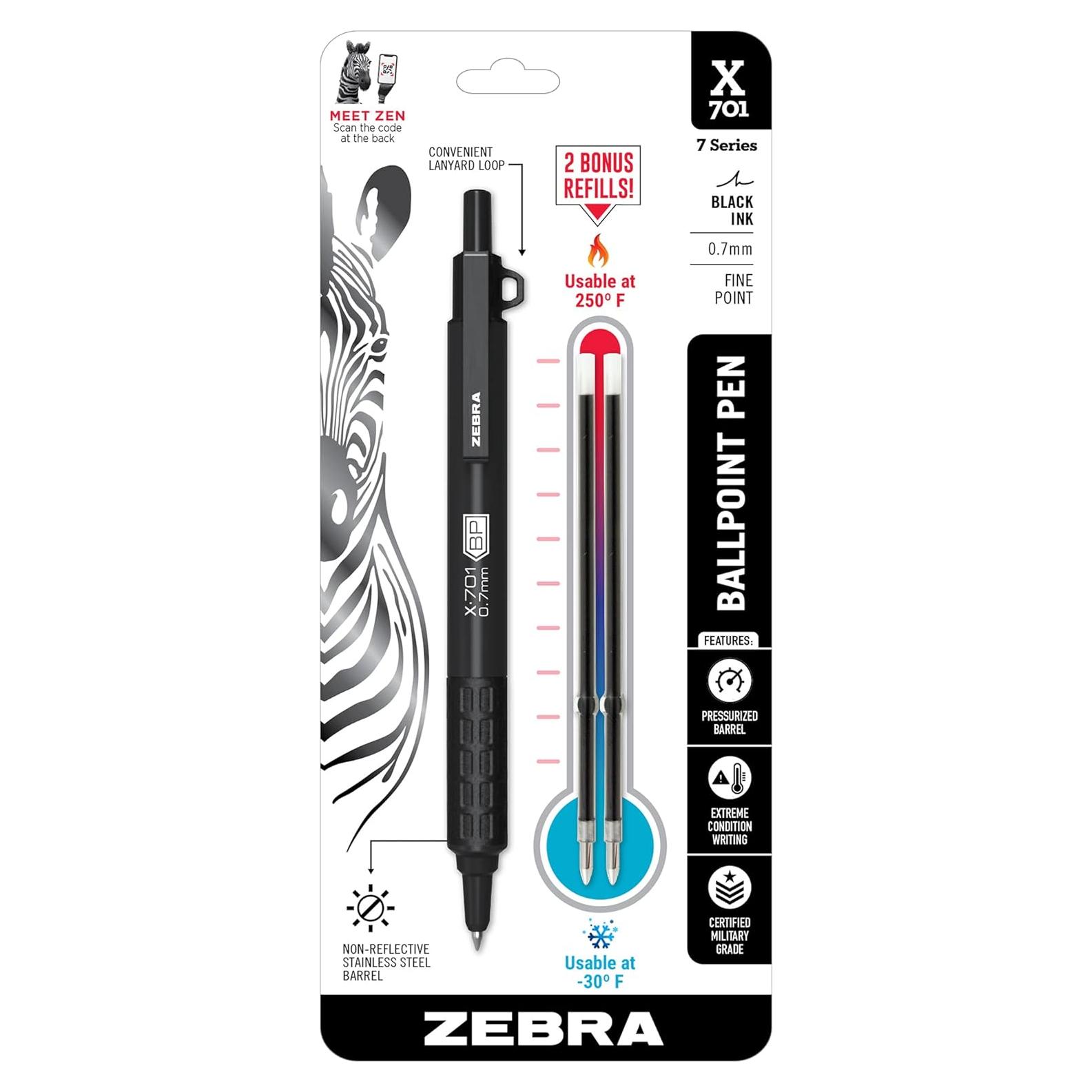 Bolígrafo Táctico Zebra Pen X-701, Punta Fina 0.7mm, Negro