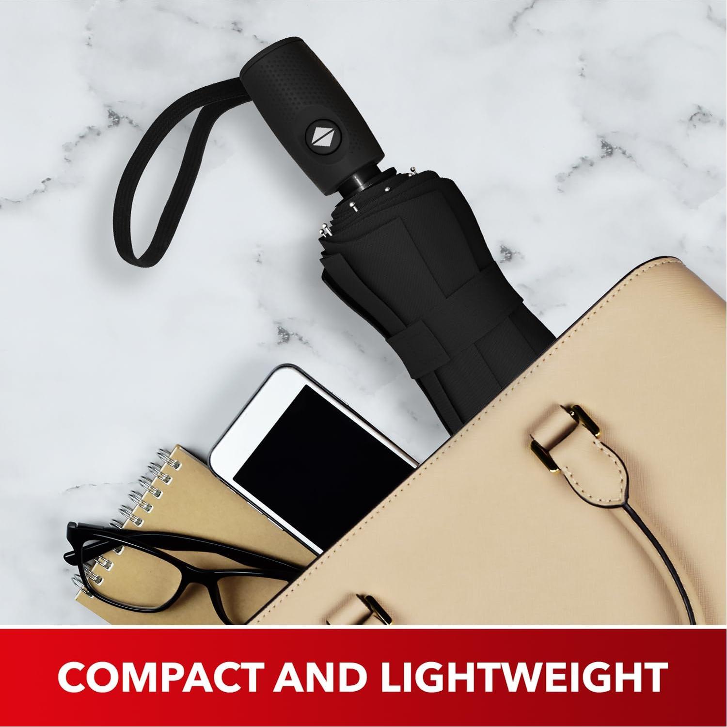 Paraguas Compacto Automático Negro - Resistente al Viento