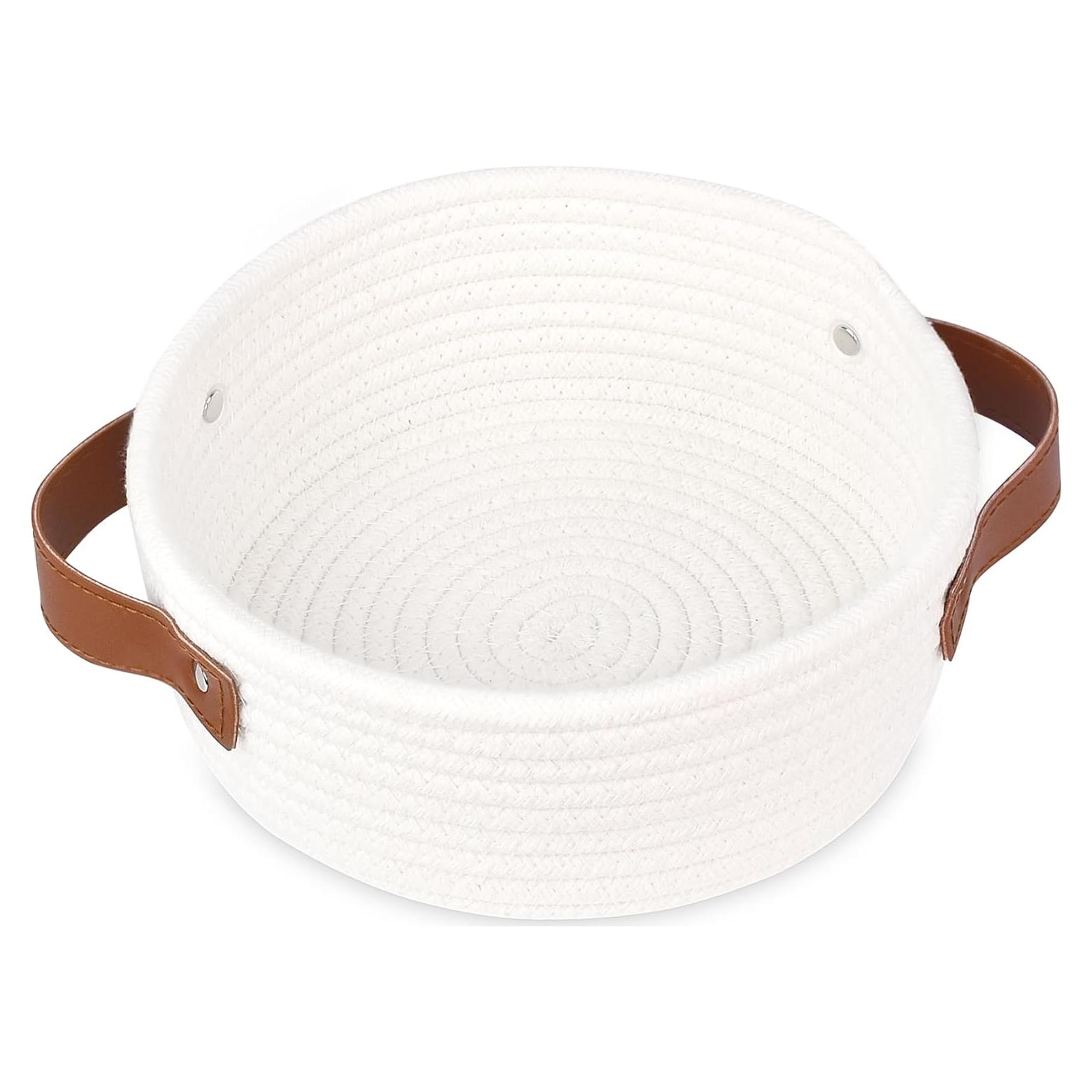 Cesta de Almacenamiento Pequeña ABenkle Algodón Boho Blanca