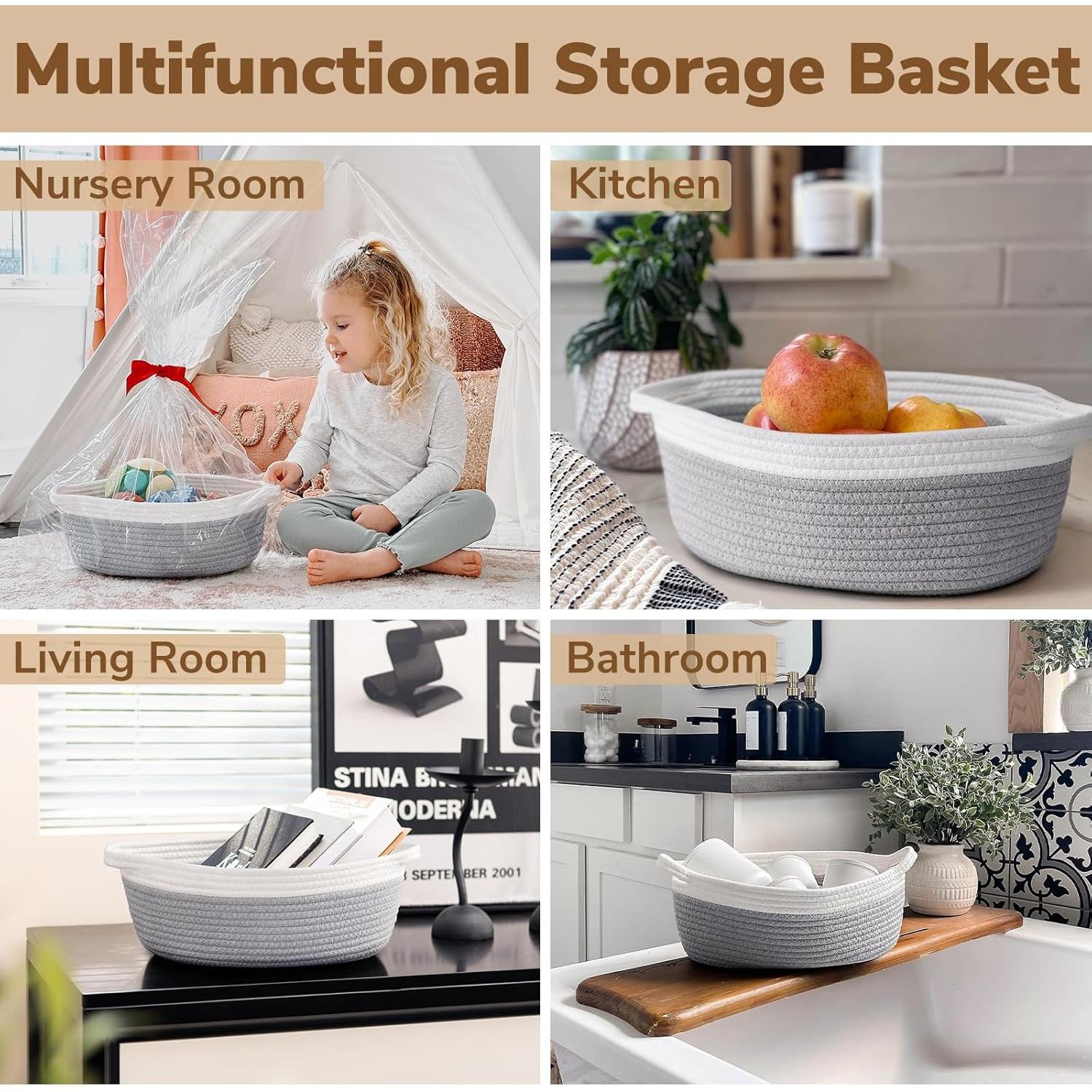 Cesta de Almacenamiento Goodpick Tejida Algodón Gris 30x20x12 cm