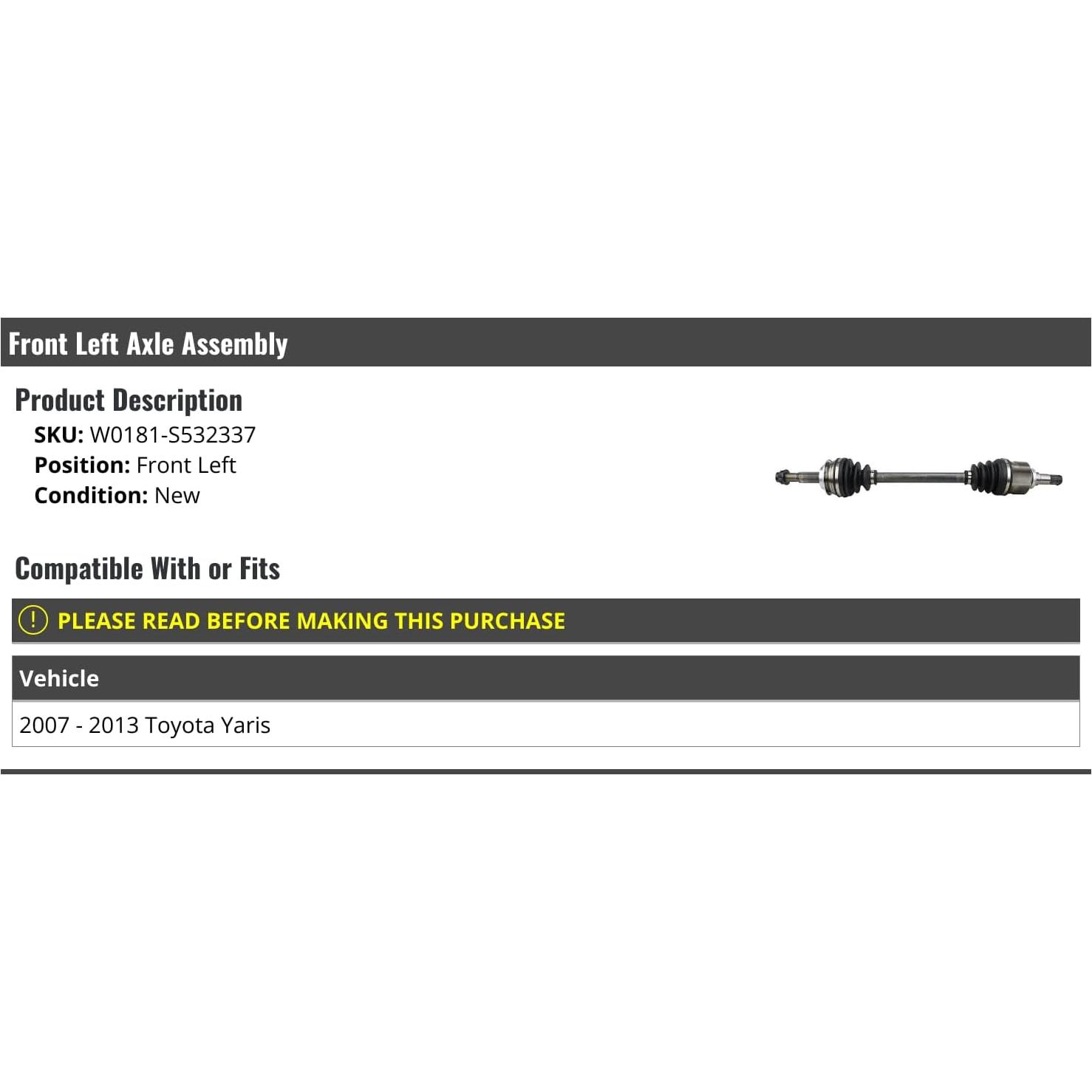 Eje CV Izquierdo Toyota Yaris 2007-2013 - Calidad OE