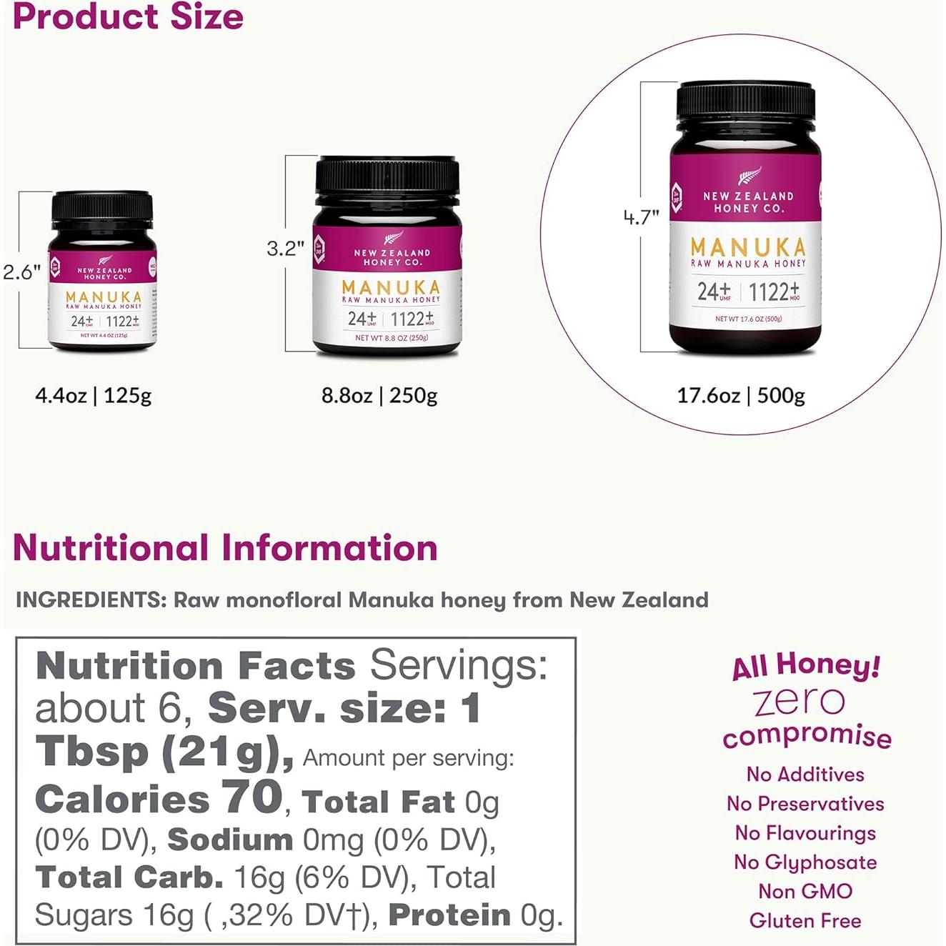 Miel Cruda de Manuka UMF 24+ MGO 1122+ New Zealand Honey 500g