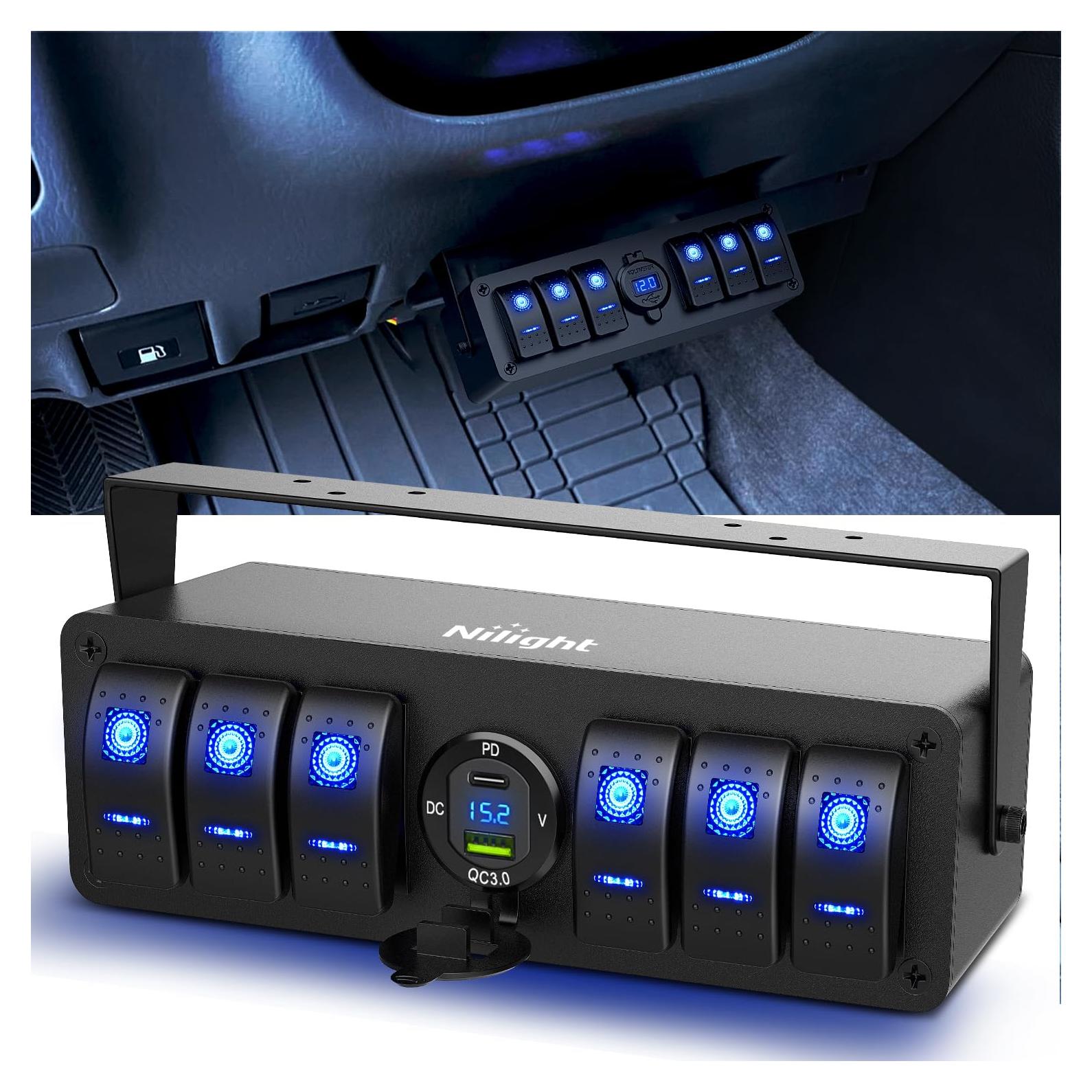 Caja de Interruptores Nilight 6 Gang 12V con Cargador USB