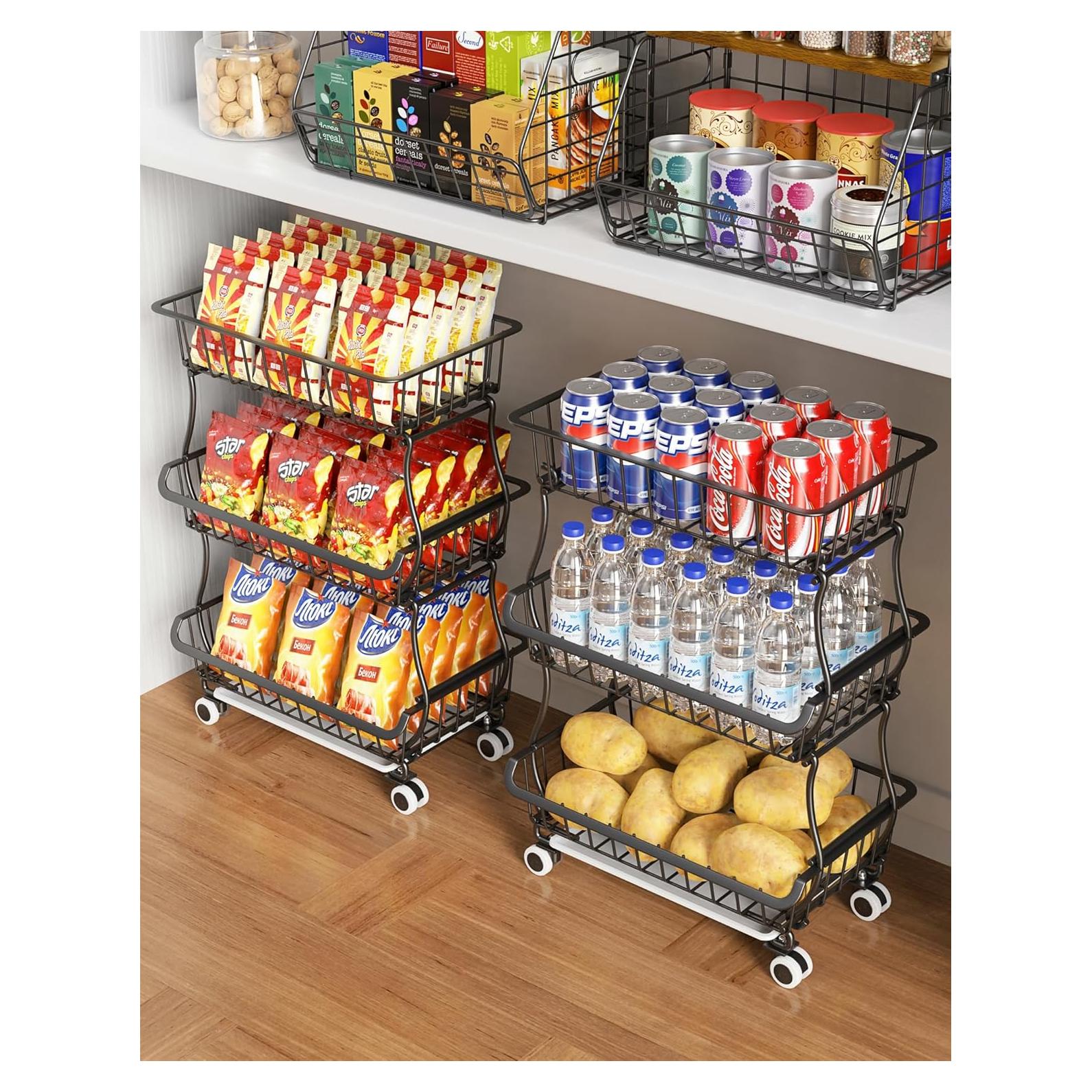 Carro de Almacenamiento Rodante OKZEST 3 Niveles Negro