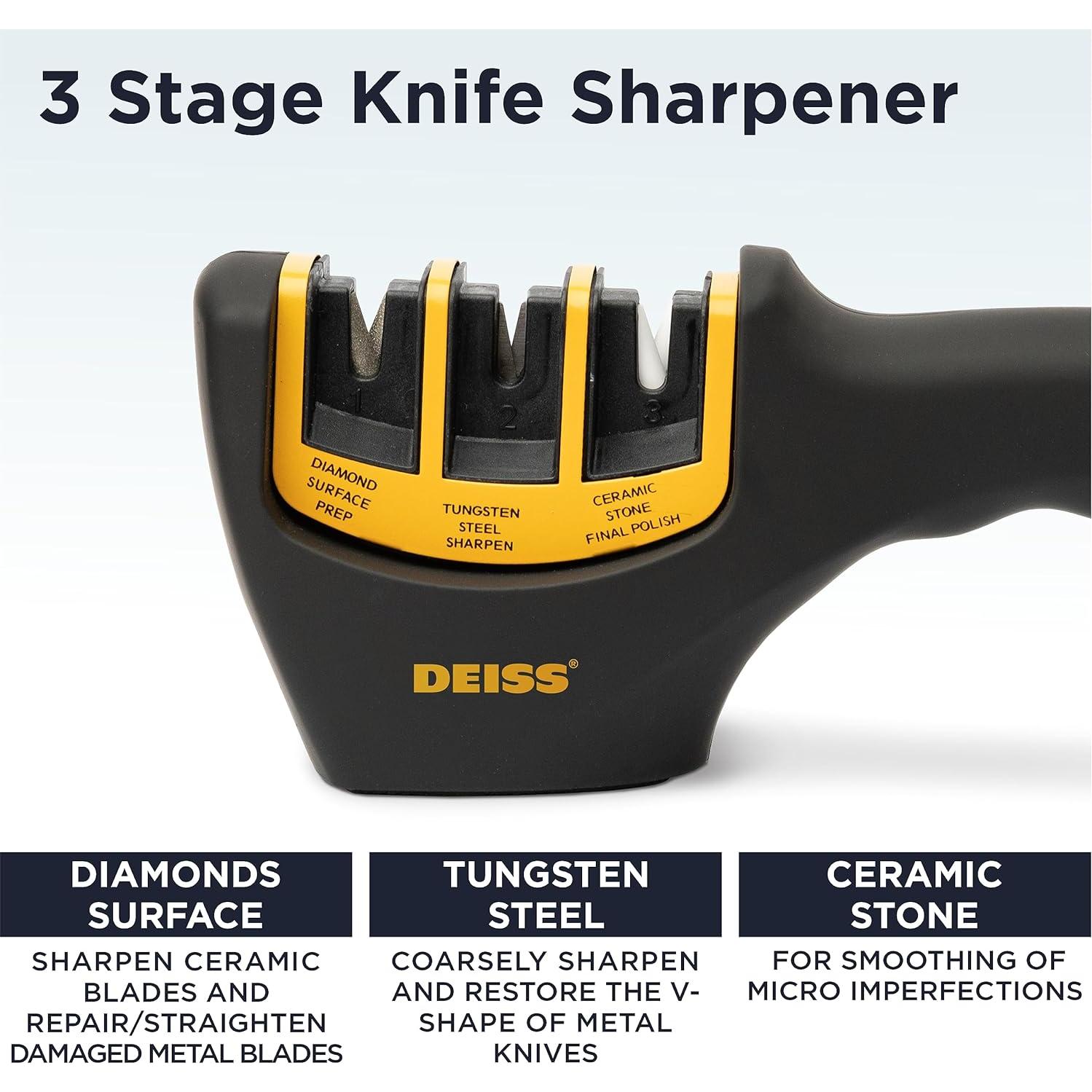 Afilador de Cuchillos Deiss PRO 3 Etapas Profesional Naranja