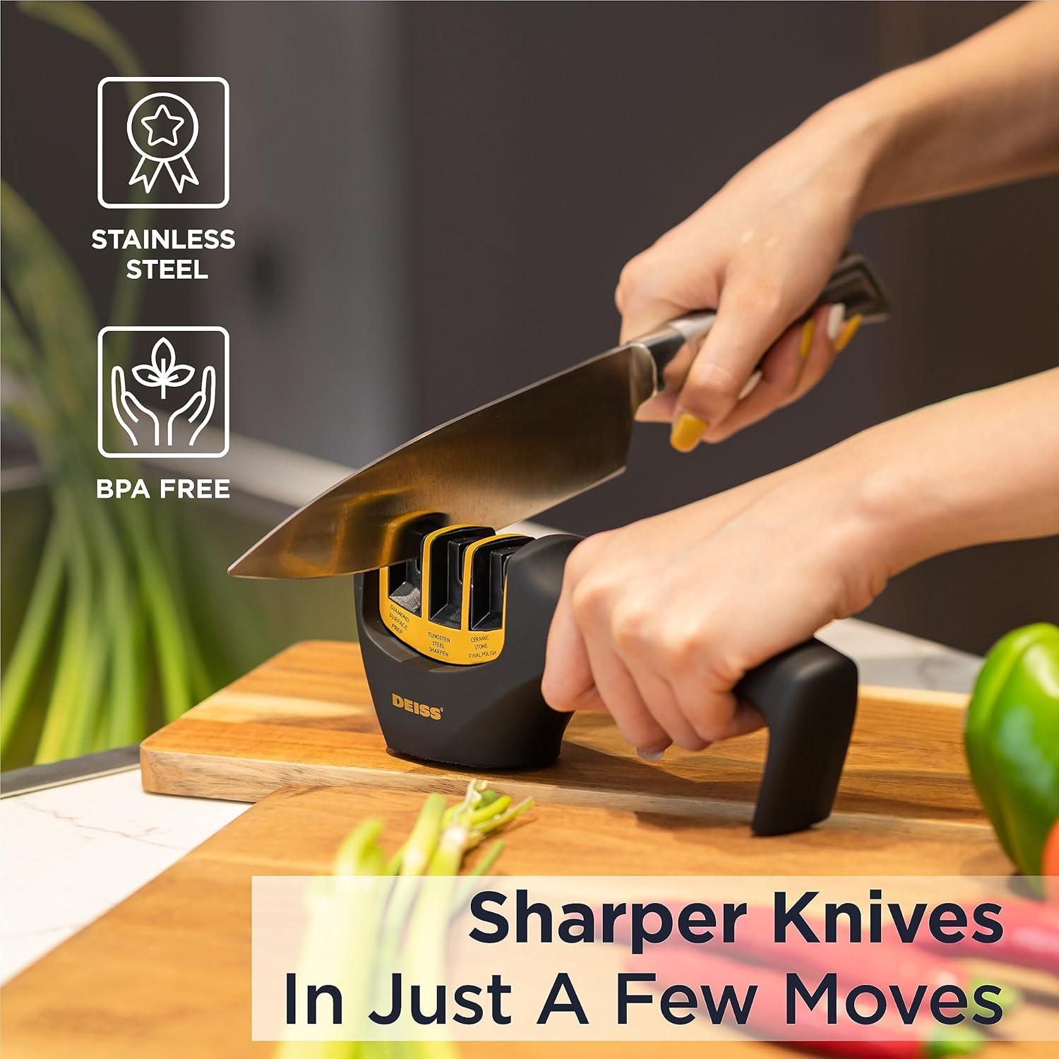 Afilador de Cuchillos Deiss PRO 3 Etapas Profesional Naranja