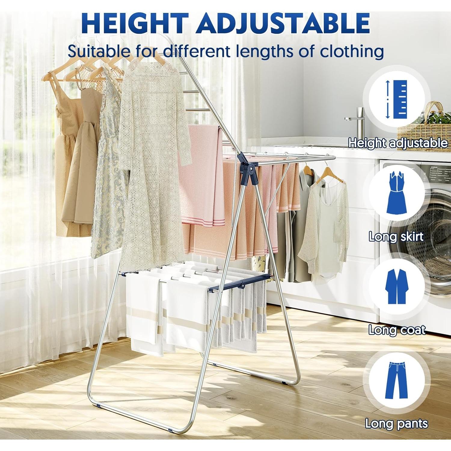 Perchero Plegable APEXCHASER Ajustable para Secar Ropa 143 cm