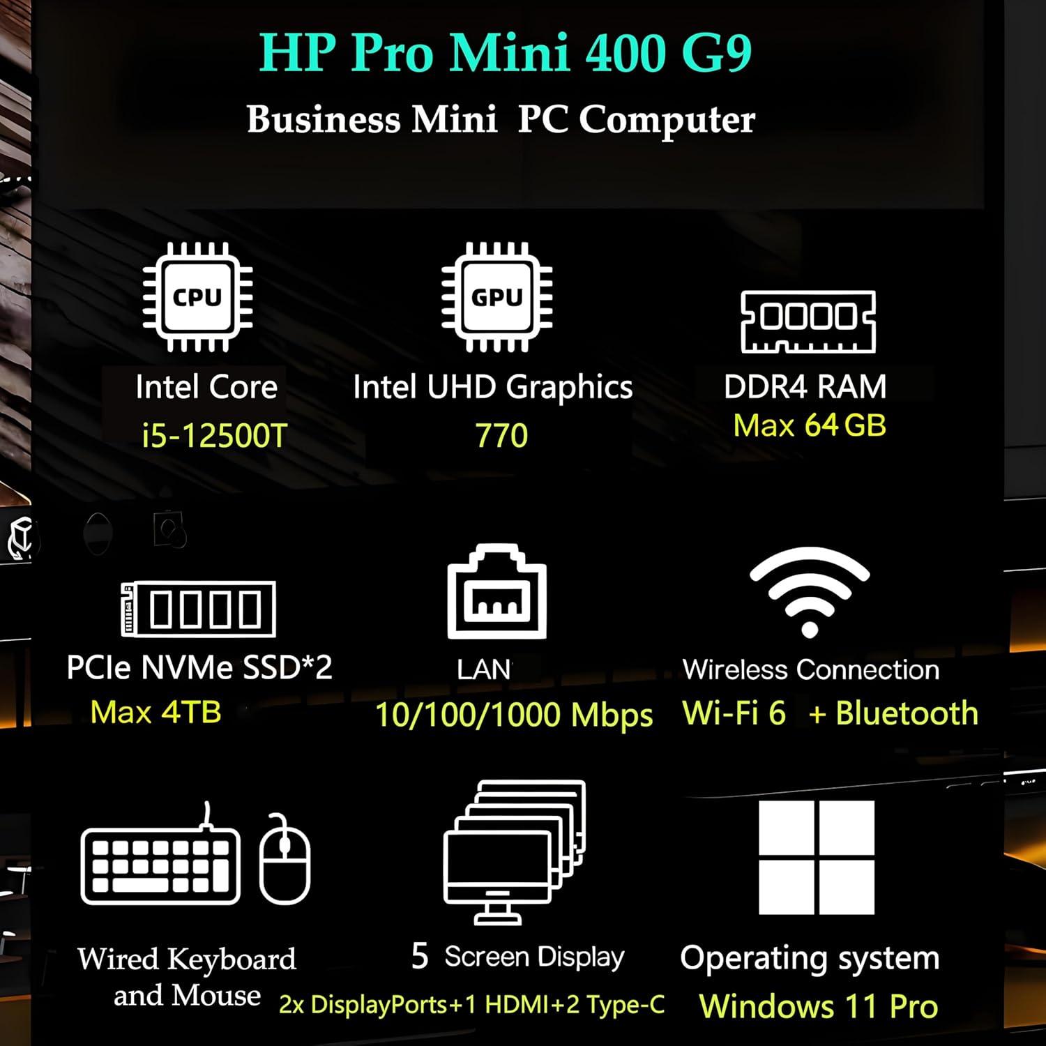 HP Pro Mini 400 G9 Business Mini Desktop Computer, 12th Gen Intel Hexa-Core i5-12500T (Beat i7-11700T), 16GB DDR4 RAM, 1TB PCIe SSD, WiFi 6, Bluetooth 5.2, Windows 11 Pro, AZ-XUT
