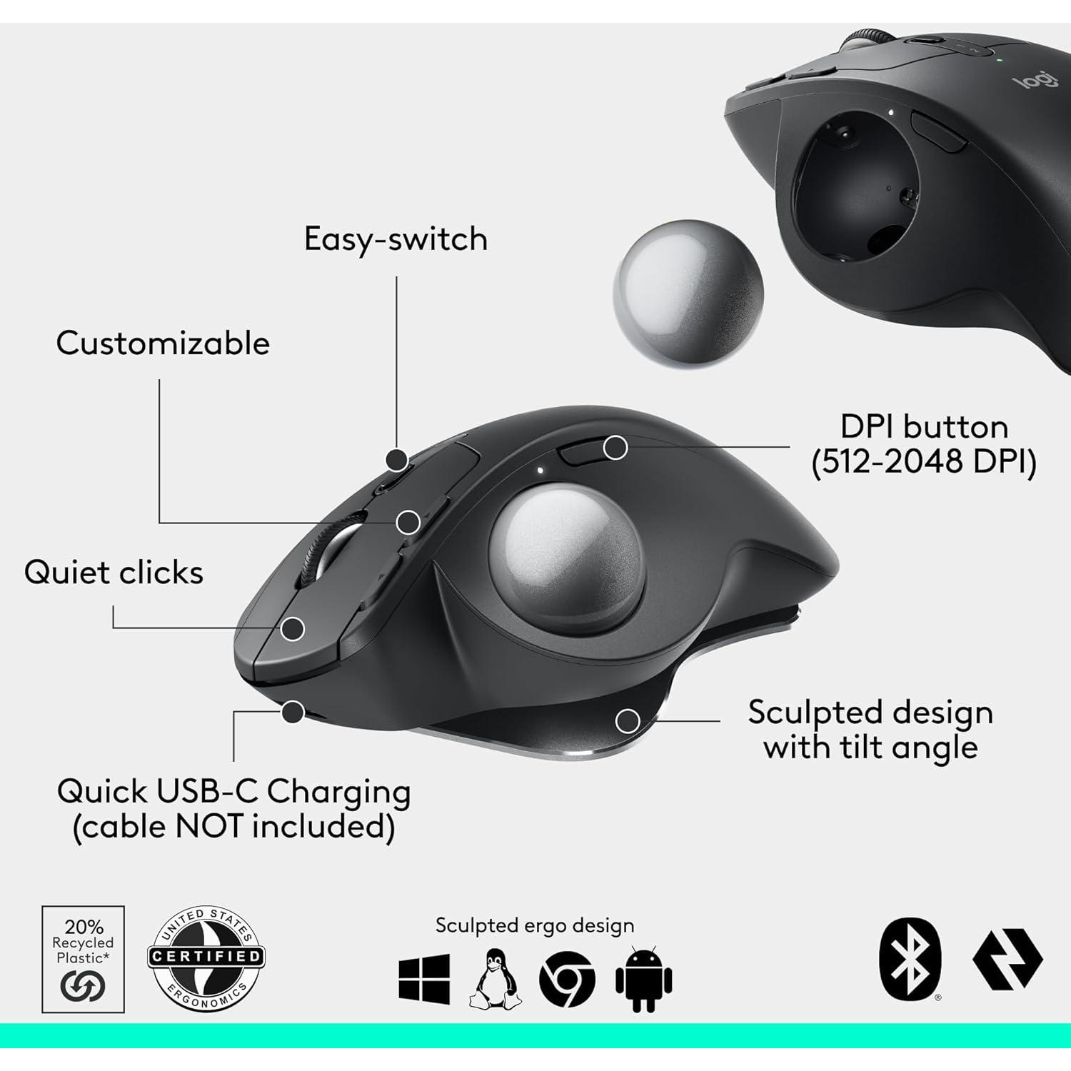 Logitech MX Ergo S Ratón Trackball Inalámbrico Ergonómico