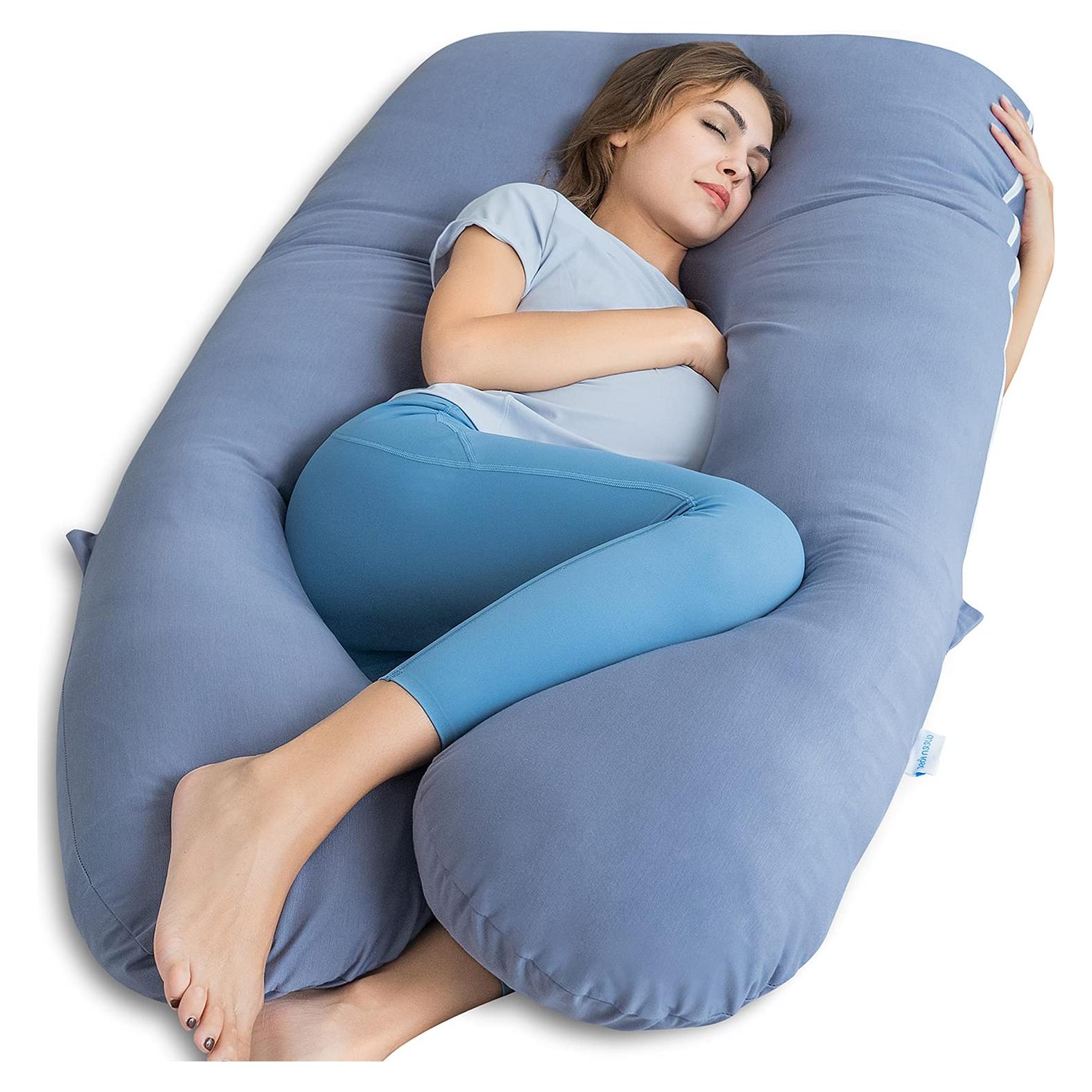 Almohada de Embarazo Queen Rose 139.7 cm con Funda de Seda Azul