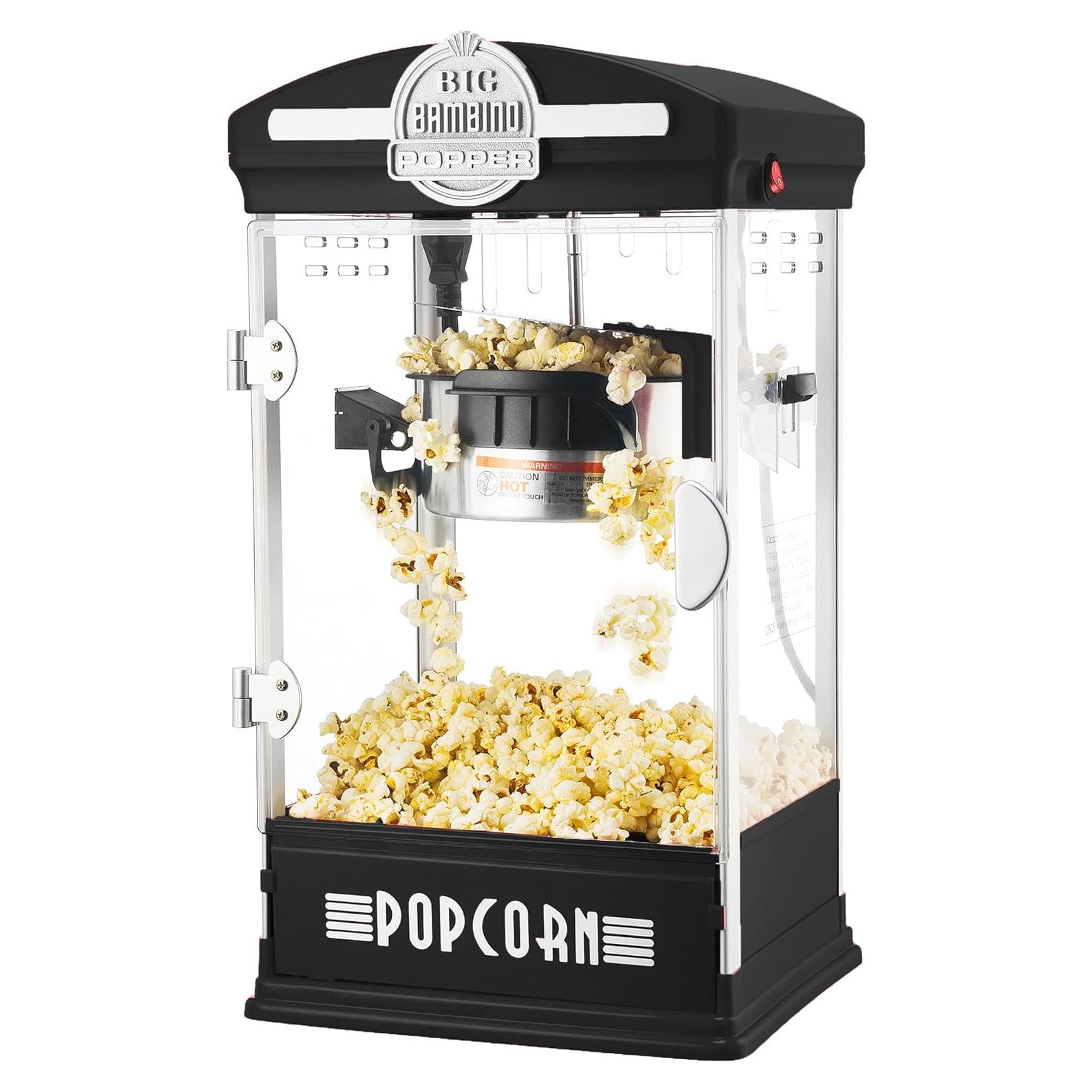 Popcorn Machine - Big Bambino Old-Fashioned Popper with 4-Ounce Kettle, Measuring Cups, Scoop, and Serving Cups by Great Northern Popcorn (Black)