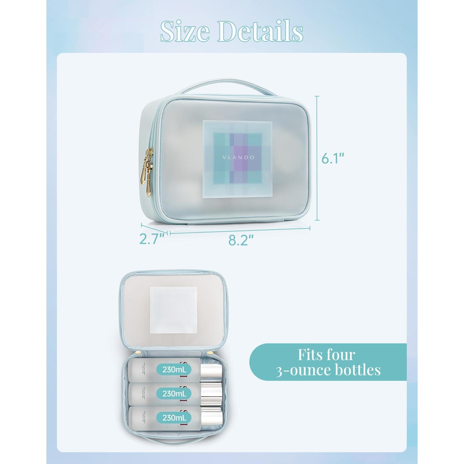 Bolsa de Maquillaje de Viaje VLANDO Transparente Azul 20.8x6.9x15.5cm