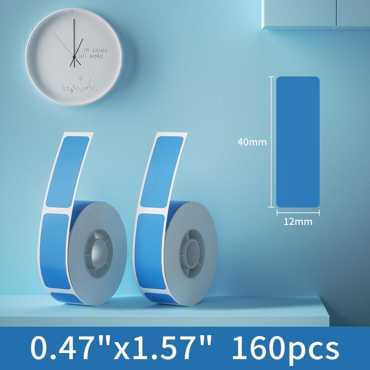 NIIMBOT Lable Maker Tape (0.47" x 1.57") Printer Sticker Paper with Self-Adhesive for D11/D110/D101 Label Maker,1 Roll of 160 (Blue)