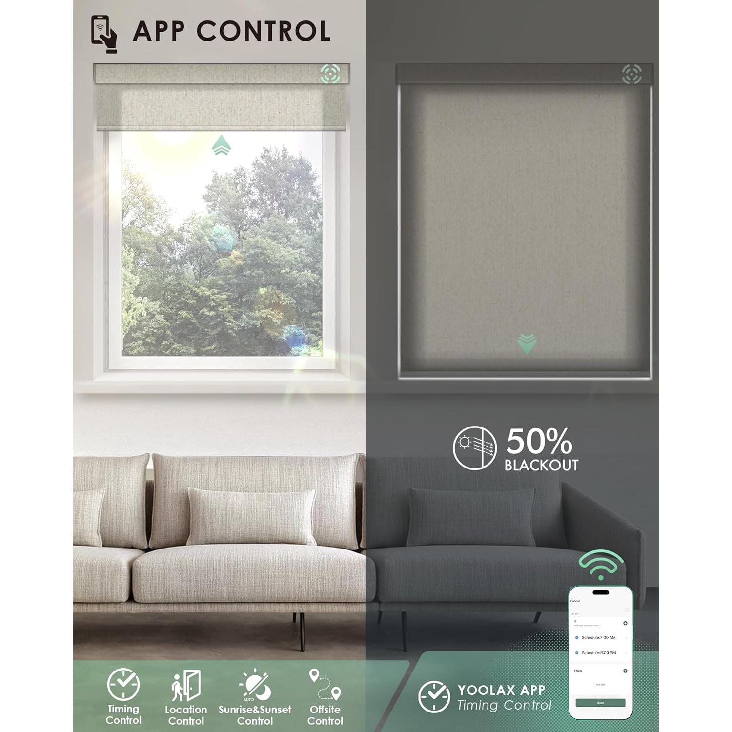 Cortinas Motorizadas Yoolax 152x152 cm Filtrantes Luz Selva