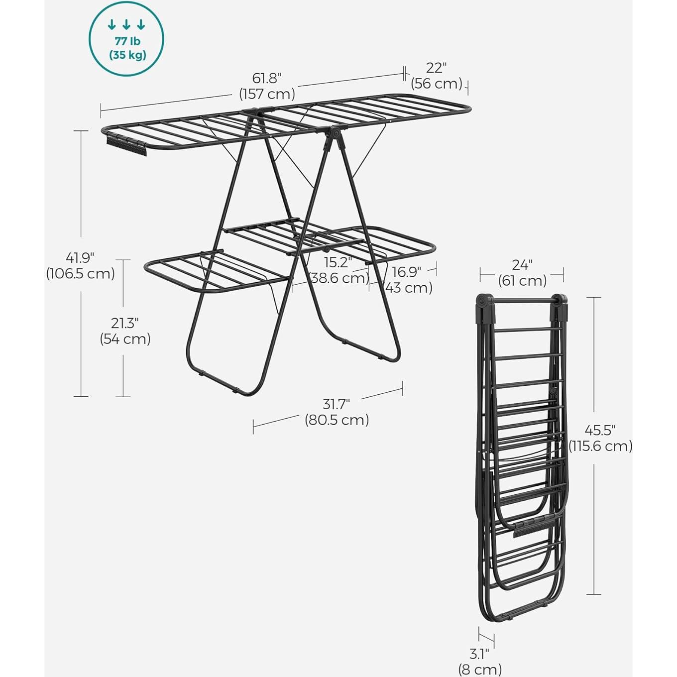 Estante para Secar Ropa SONGMICS Plegable 2 Niveles 33 Varillas