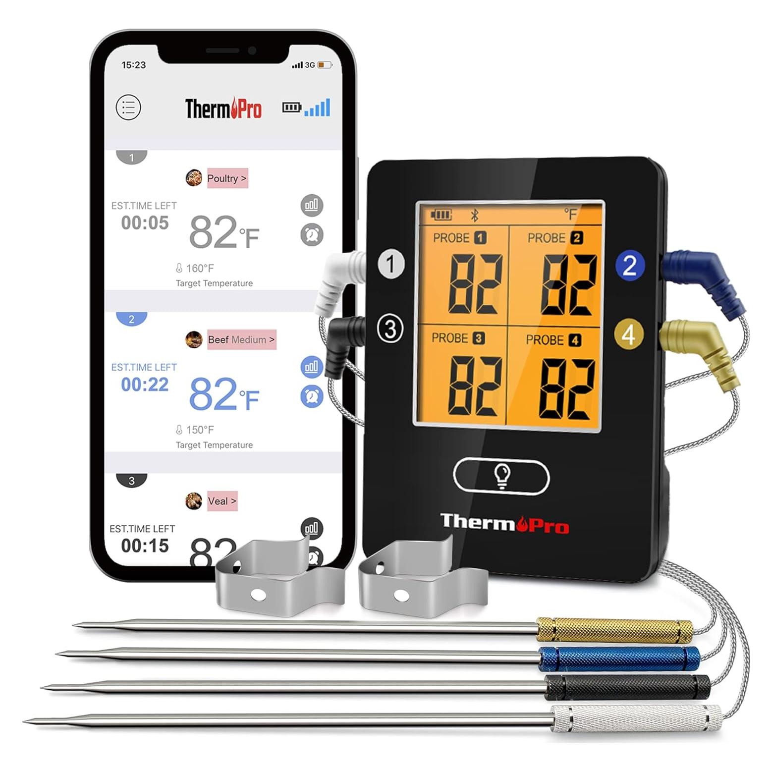 Termómetro de Carne ThermoPro TP25 Bluetooth 198m 4 Sondas