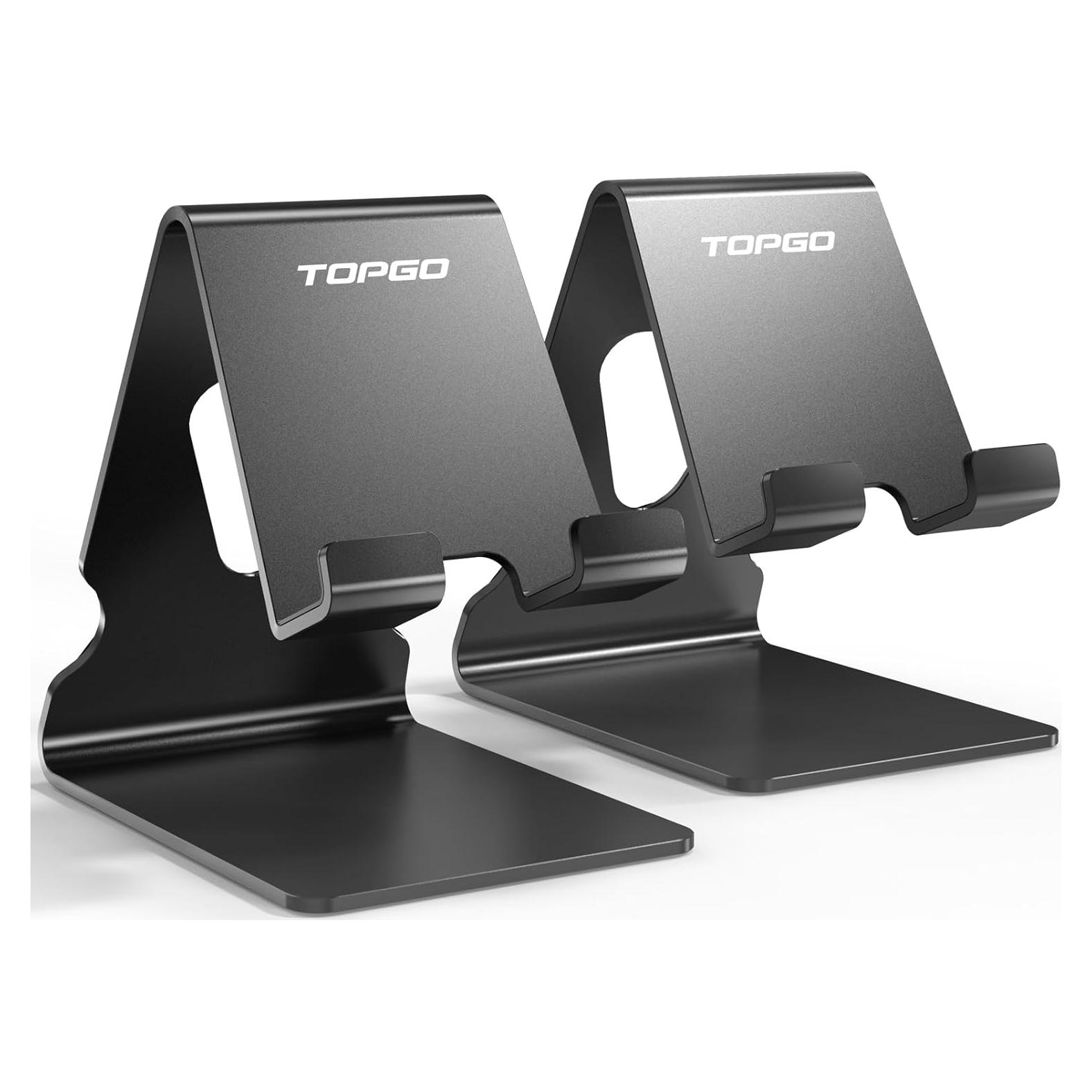 Soporte para Teléfono Celular TOPGO - Aluminio Negro, 2 Piezas