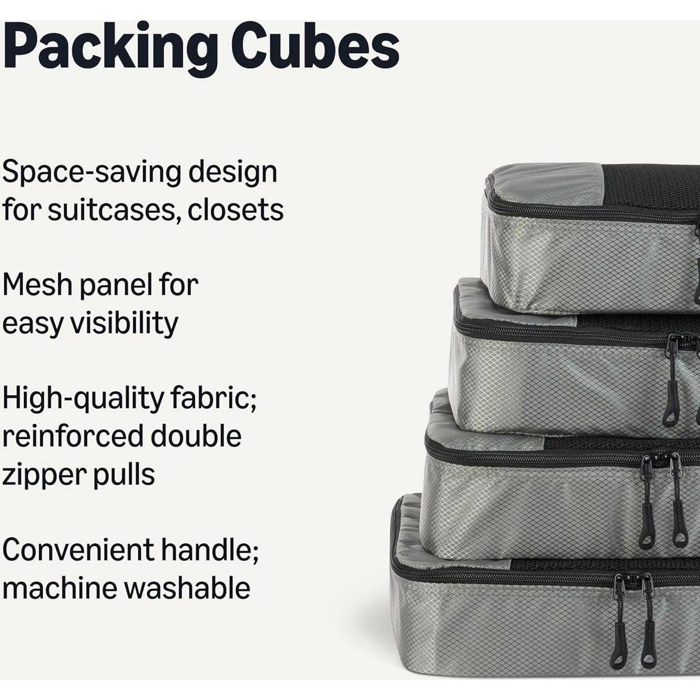 Conjunto de 4 Cubos de Empaque Medianos Amazon Essentials Gris