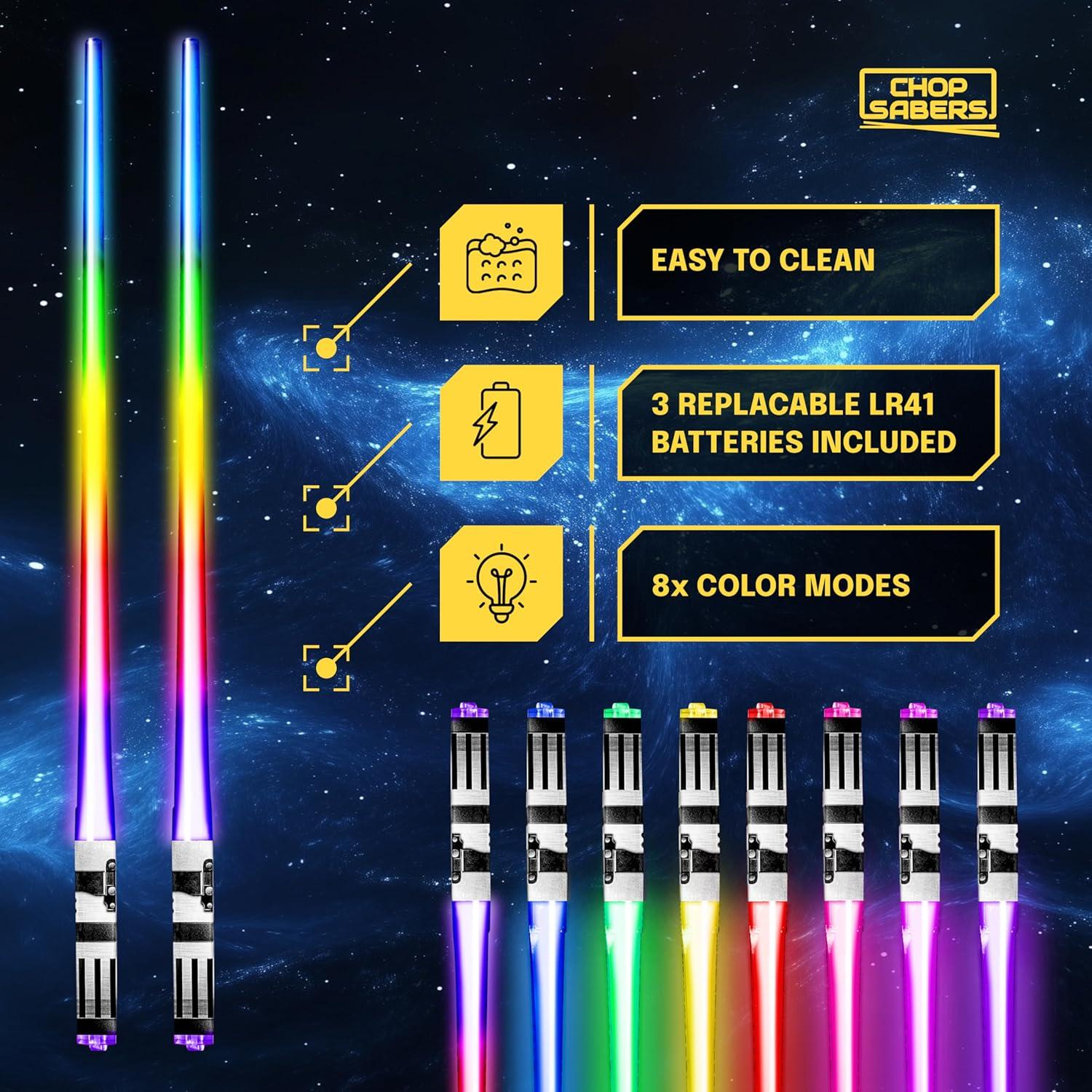 Palillos de Sable de Luz LED ChopSabers 26 cm 8 Modos Color