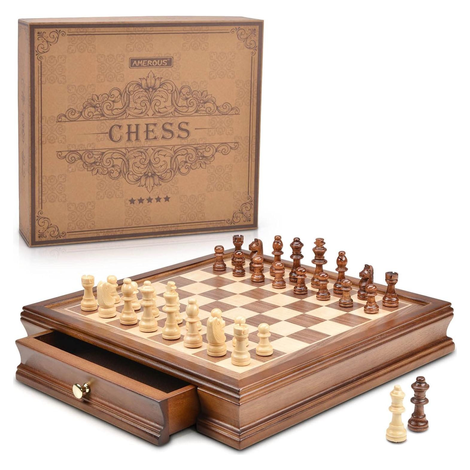 Juego de Ajedrez Magnético de Madera AMEROUS 12.8 cm con Almacenamiento