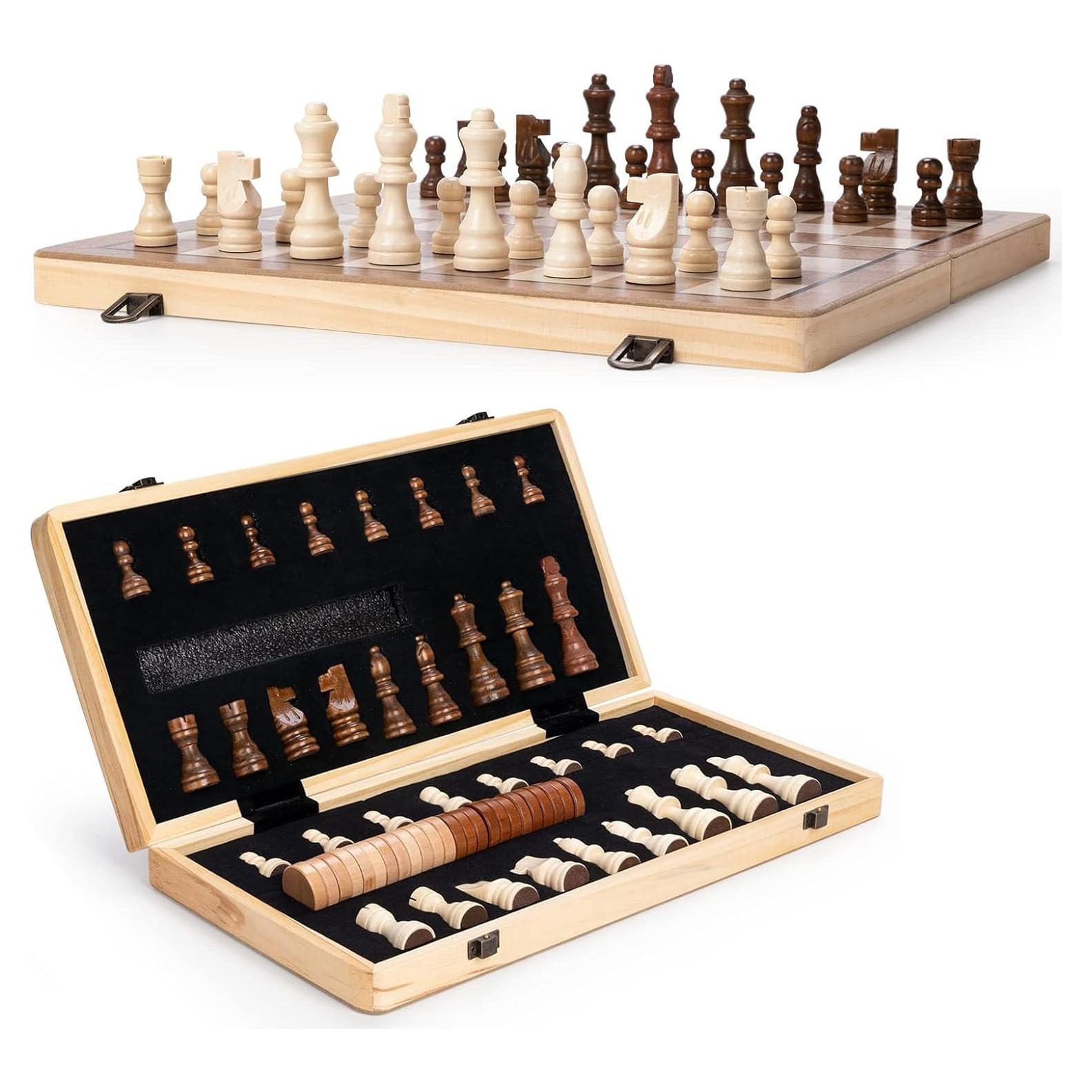 Juego de Ajedrez Magnético de Madera 38x38cm con 2 Reinas