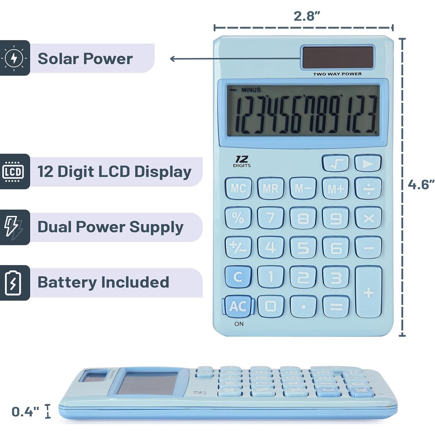 Calculadora Mr. Pen 12 Dígitos Solar Azul Claro Compacta