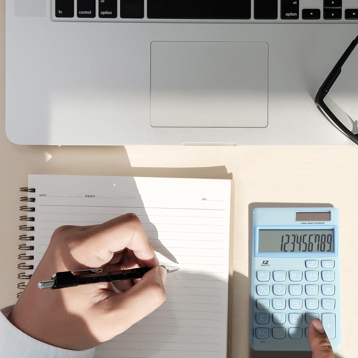 Calculadora Mr. Pen 12 Dígitos Solar Azul Claro Compacta