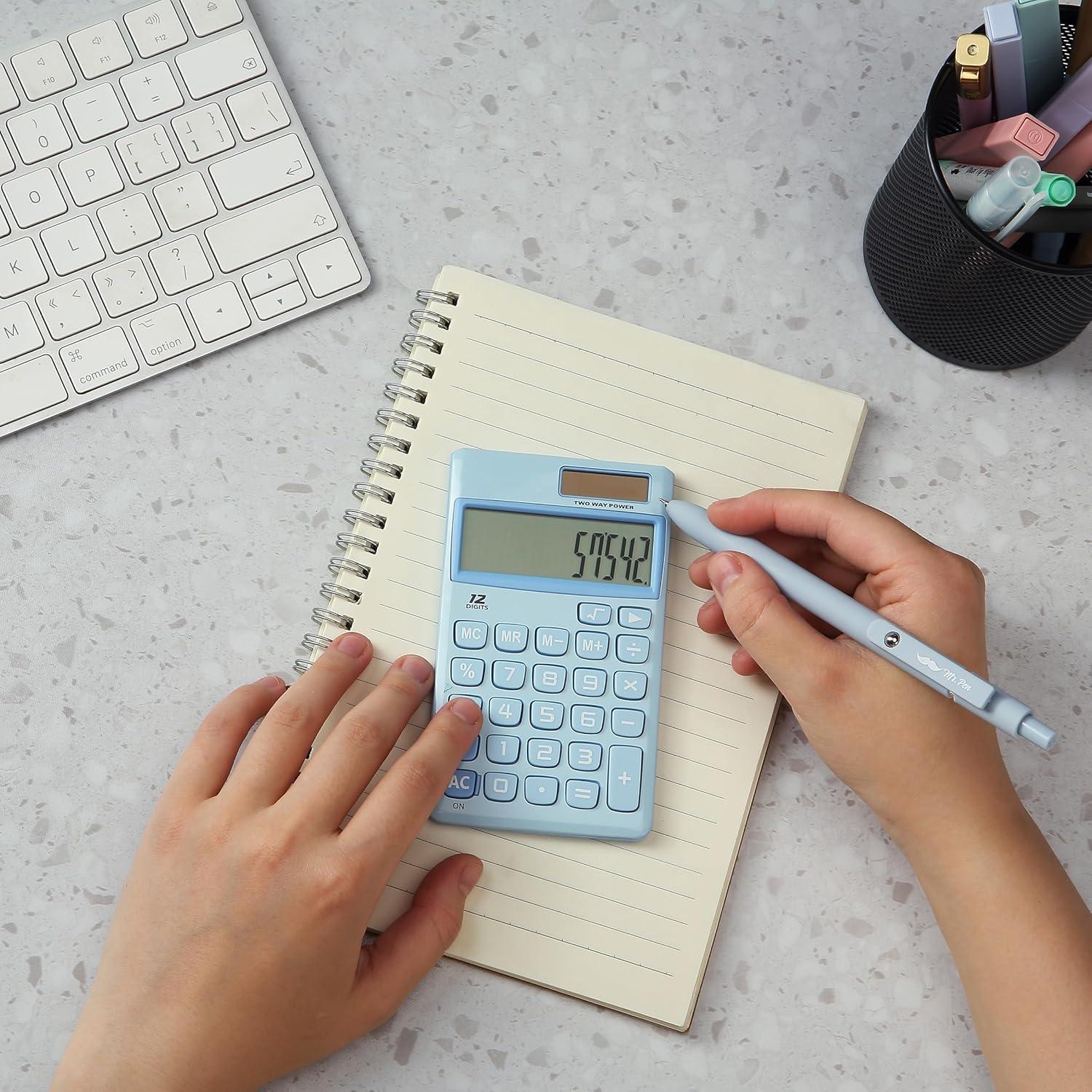 Calculadora Mr. Pen 12 Dígitos Solar Azul Claro Compacta