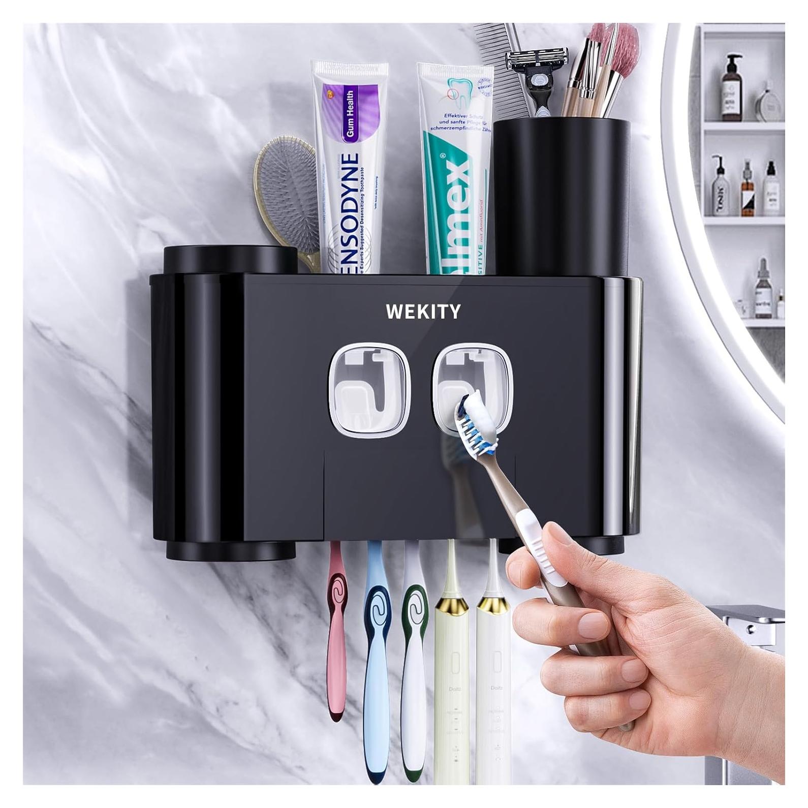 Soporte para Cepillos de Dientes Wekity Negro con Dispensador