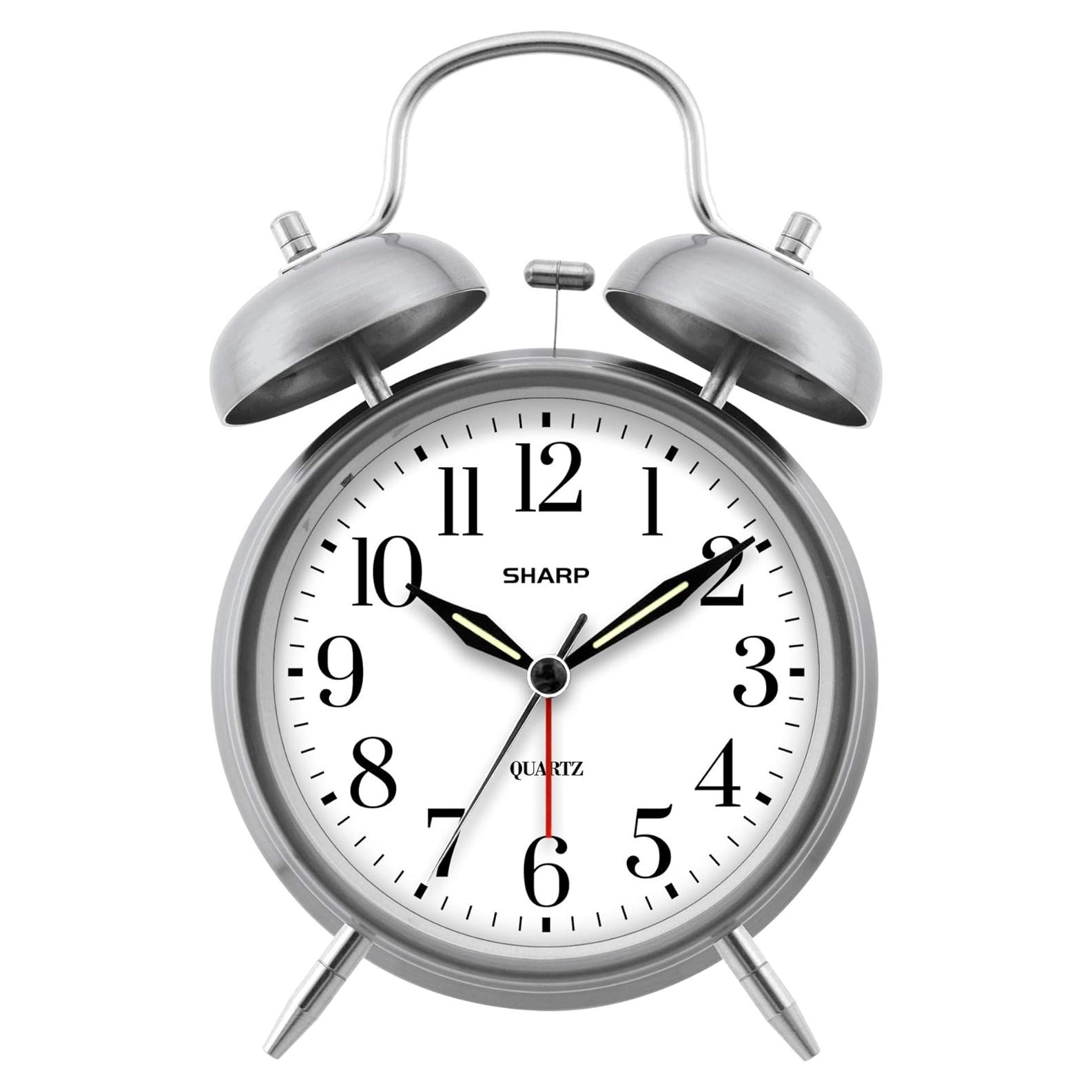 Reloj Despertador Doble Campana Sharp Cuarzo Analógico Plata